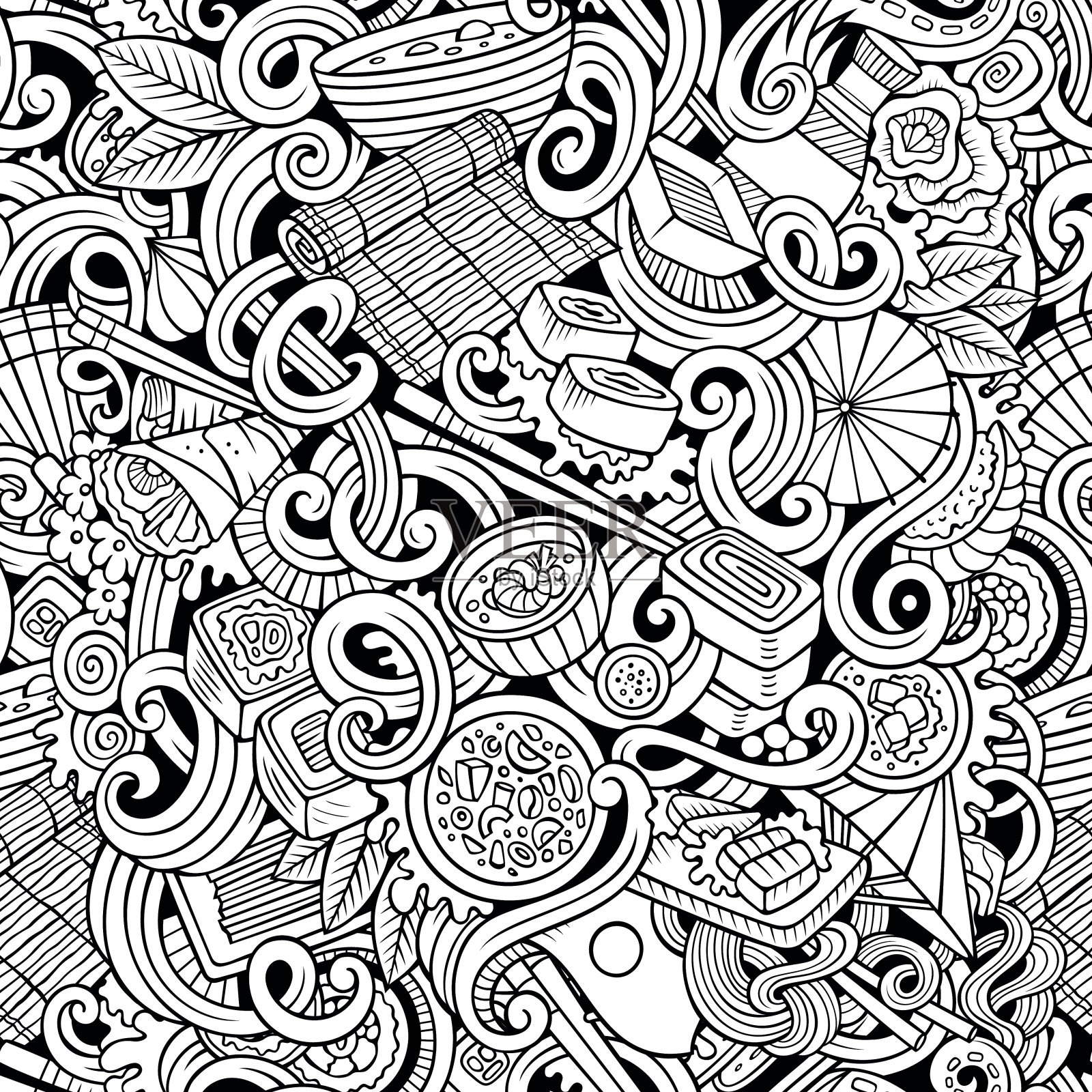 涂鸦日本料理无缝图案插画图片素材