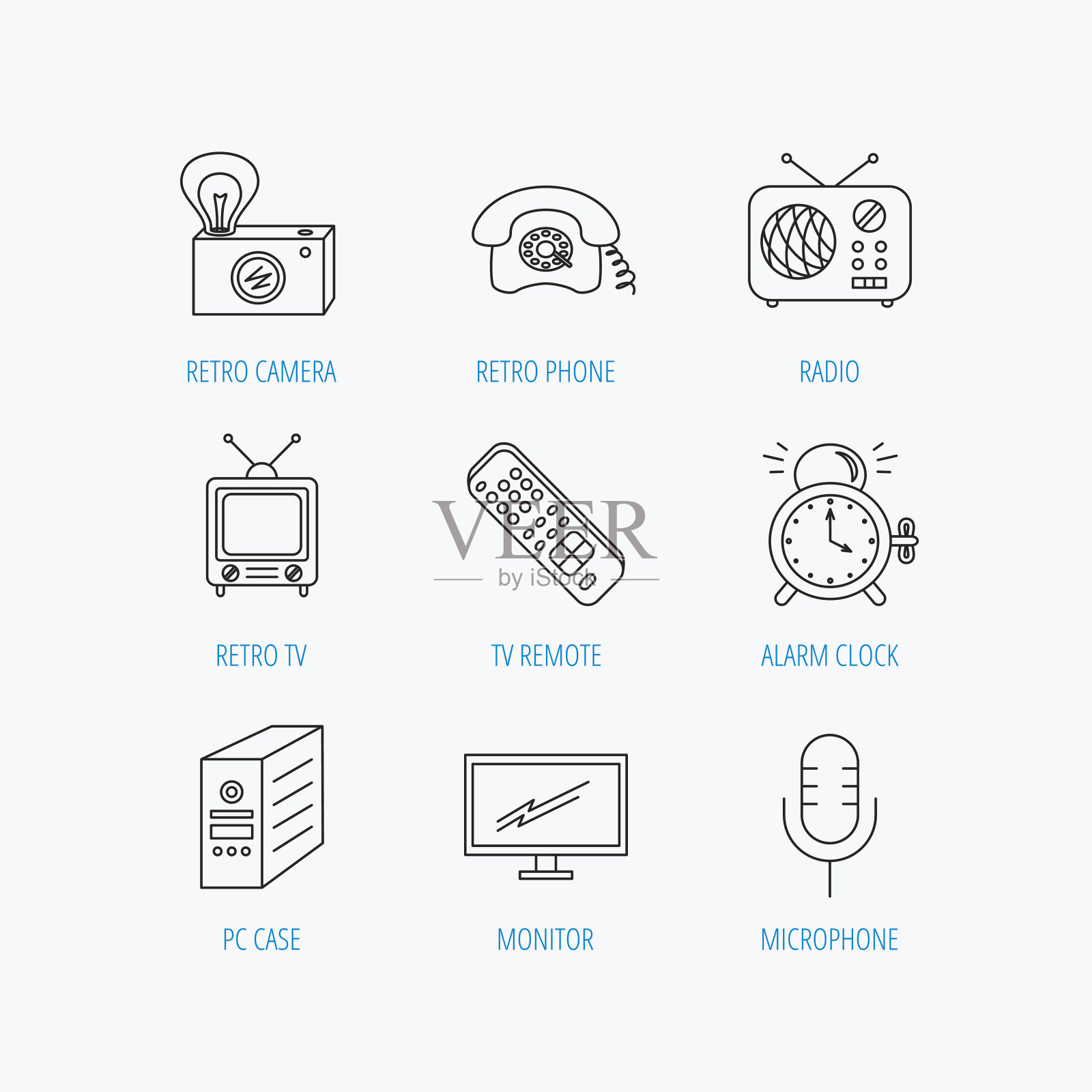 复古相机，收音机和电话图标。插画图片素材