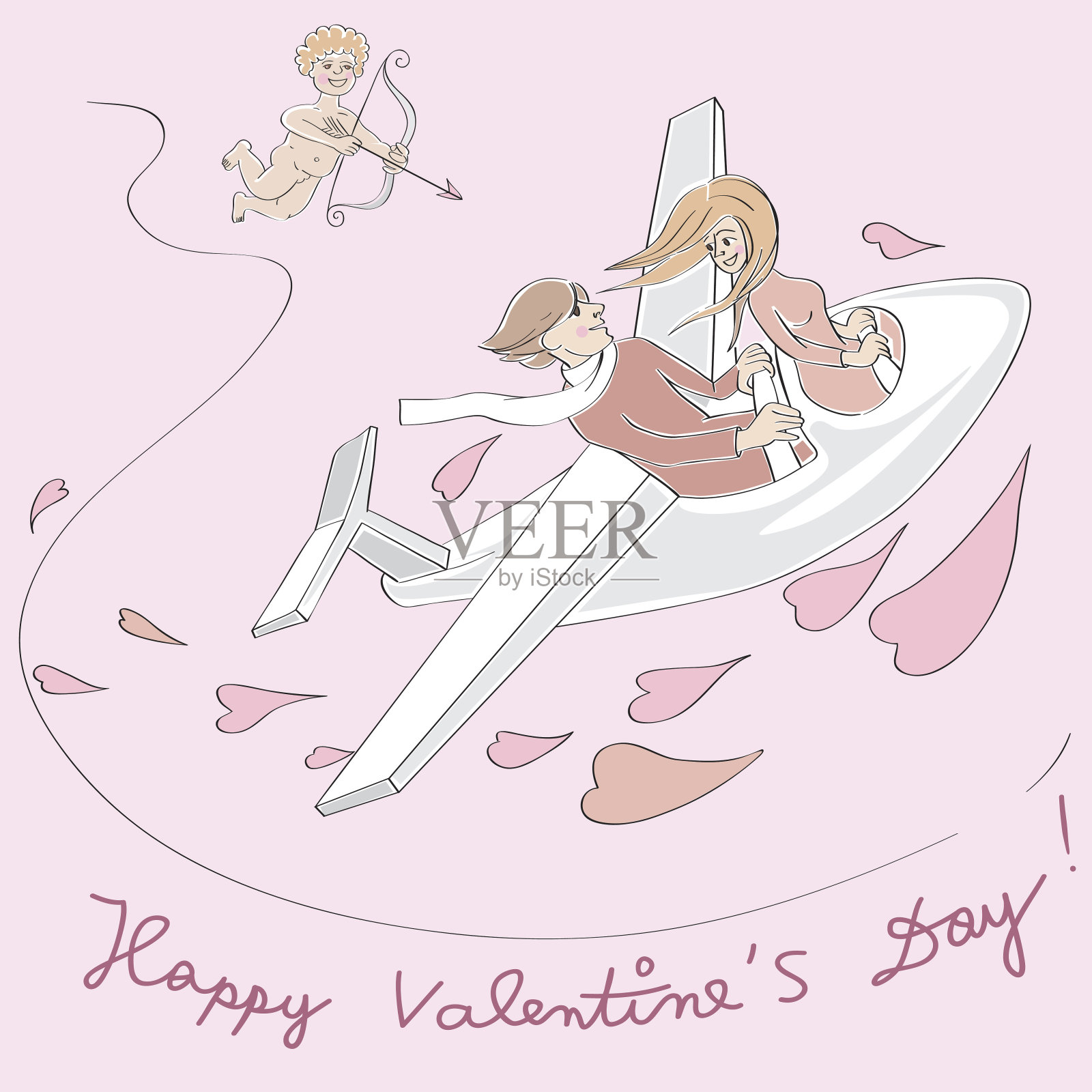 情人节飞机飞行插画图片素材