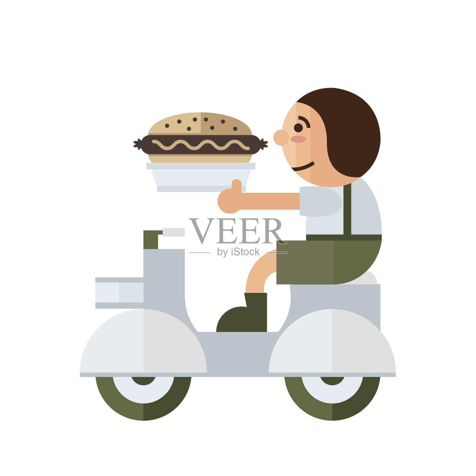 男人送三明治图标绿色，棕色插画图片素材