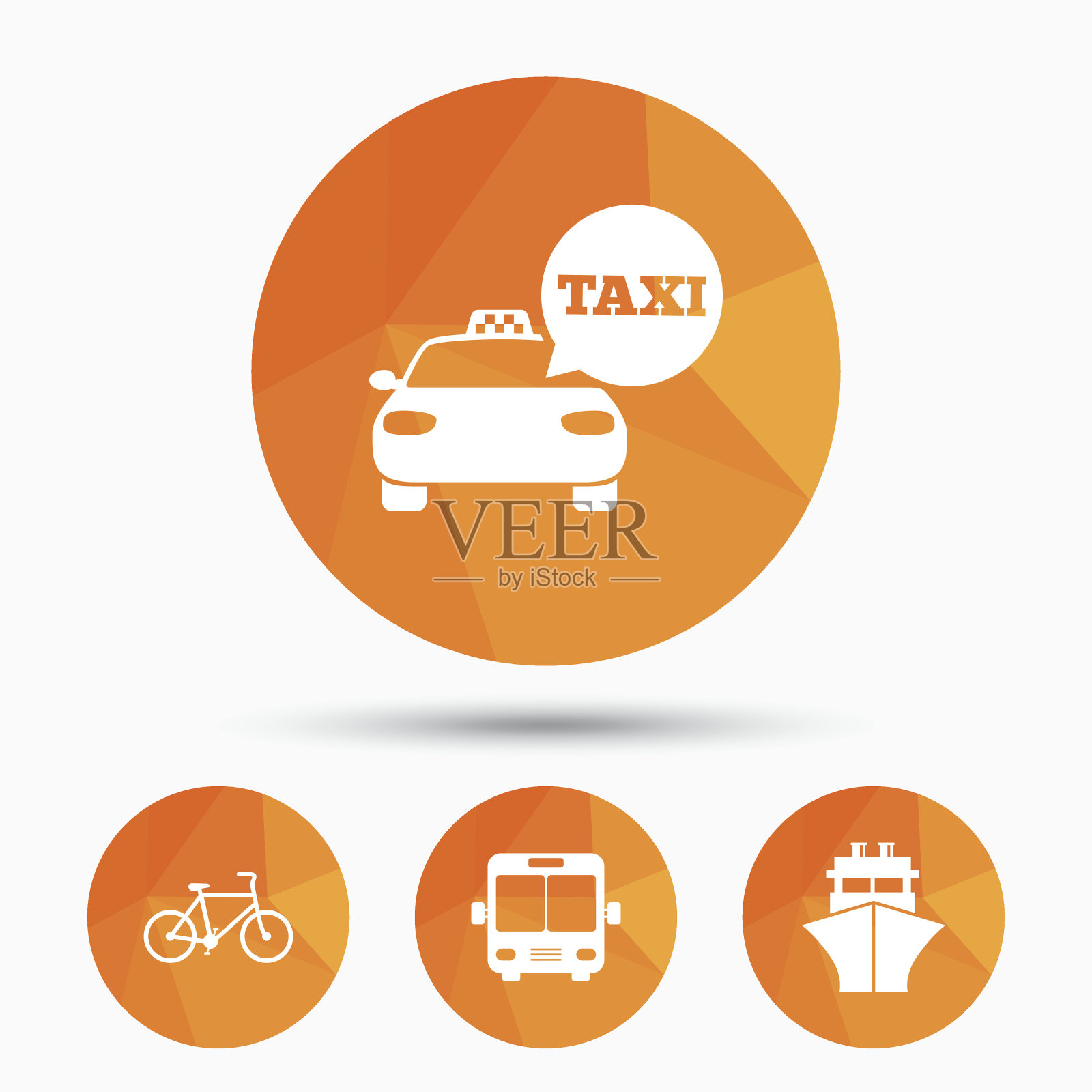 运输图标。出租车，自行车，公共汽车和轮船插画图片素材