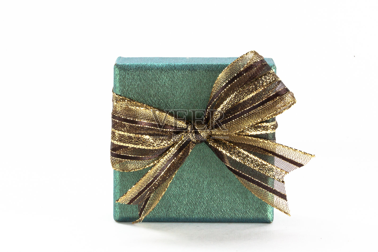 绿色礼盒，绿色丝带和蝴蝶结照片摄影图片