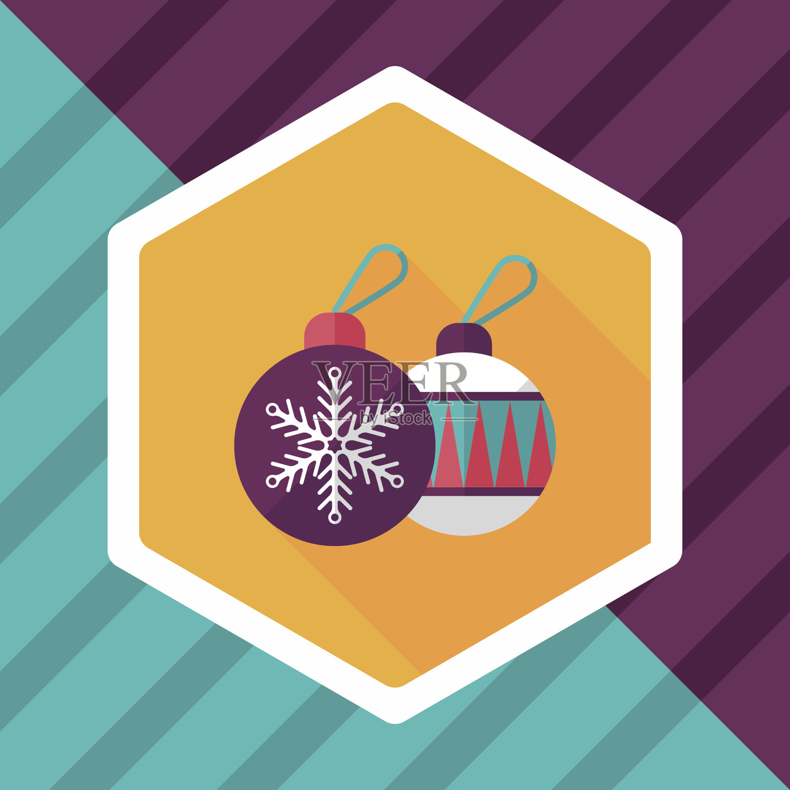 圣诞球与长影子的图标，eps10插画图片素材