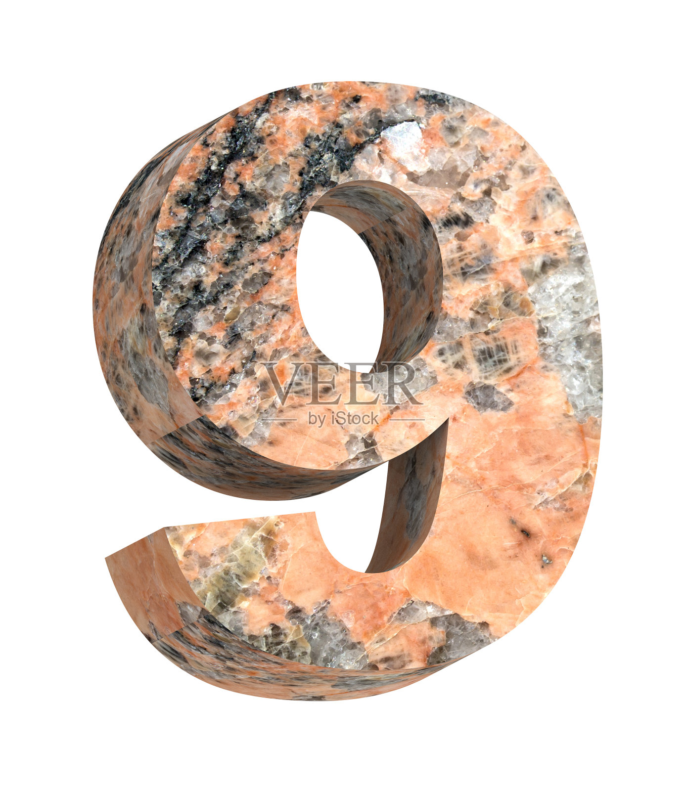 数字从花岗岩字母表集孤立在白色。照片摄影图片