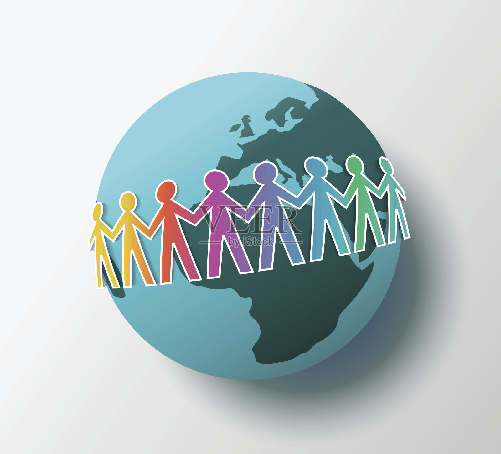 纸人链在全球插画图片素材