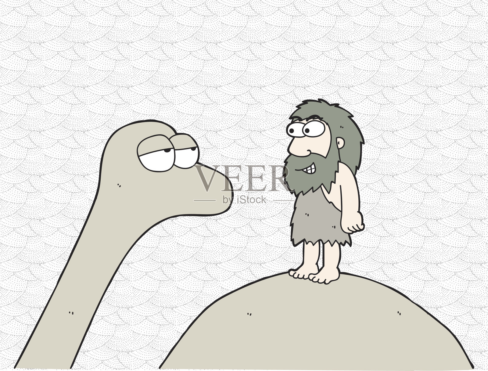 卡通穴居人与恐龙插画图片素材