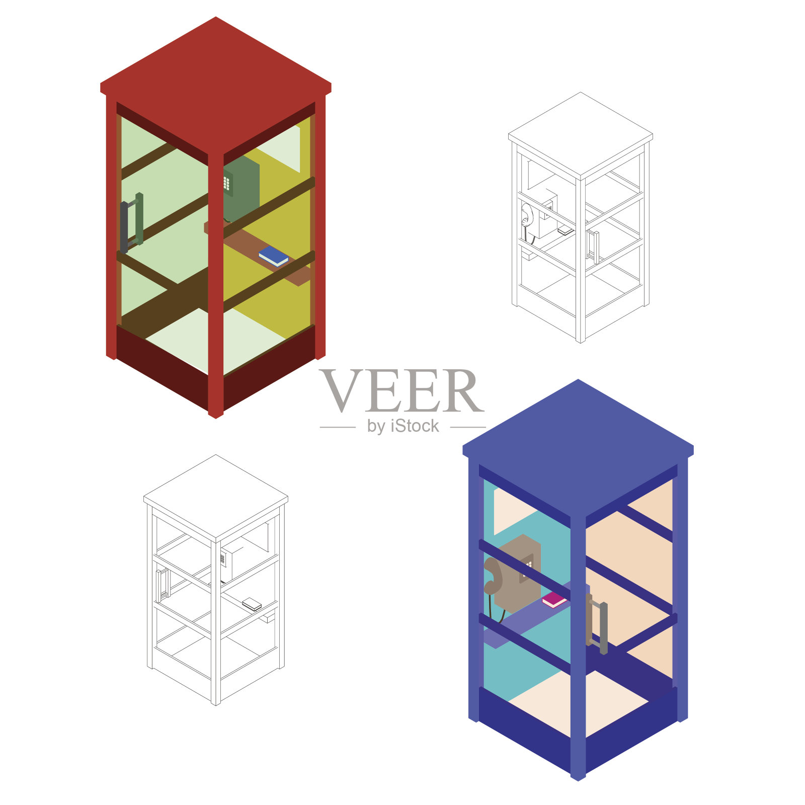 电话亭。向量illustration.Isometric.Flat风格。插画图片素材