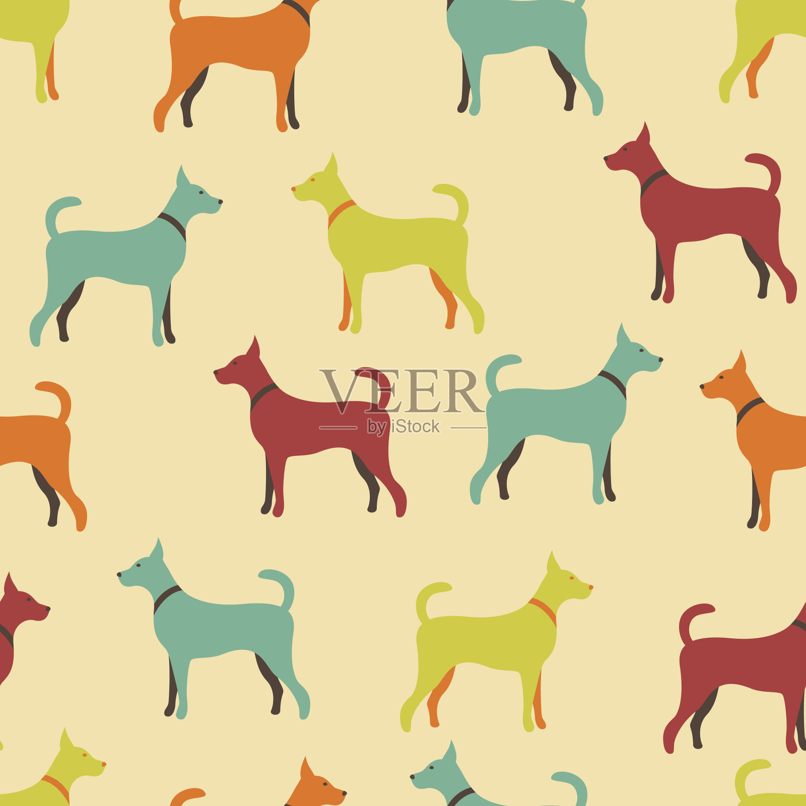 动物无缝矢量模式的狗的轮廓插画图片素材