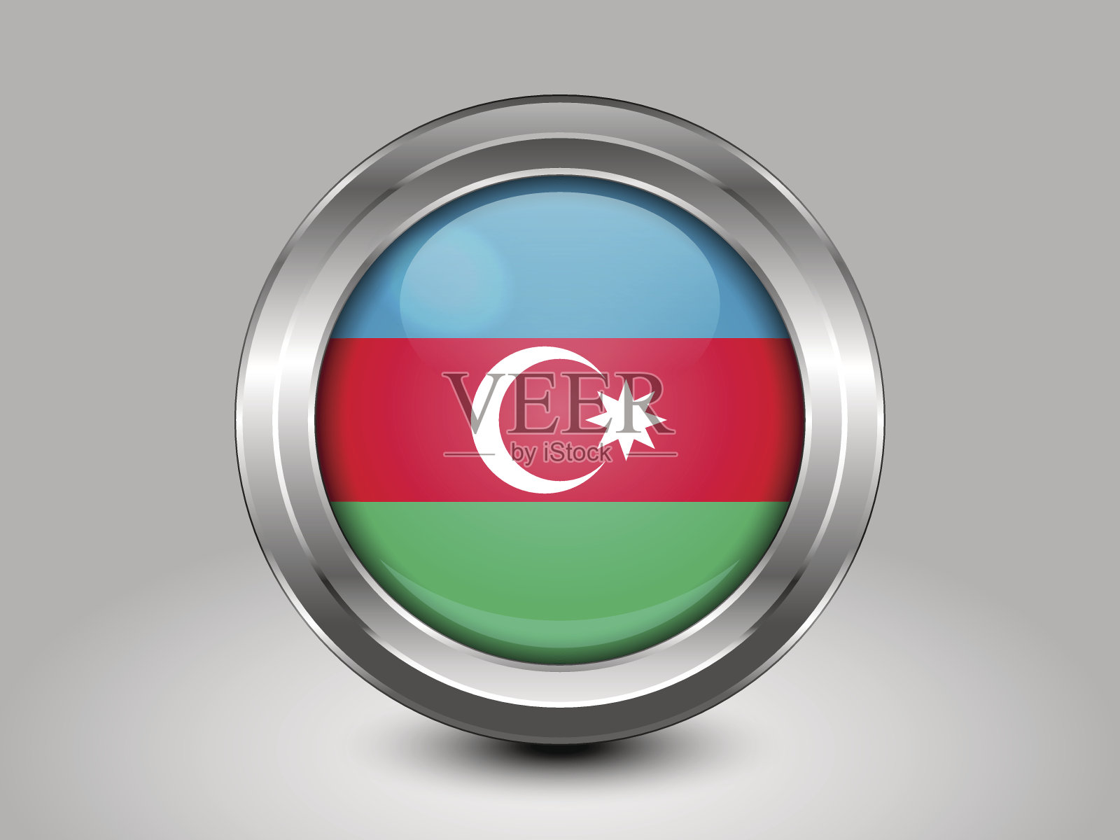 国旗的阿塞拜疆。金属圆形图标插画图片素材