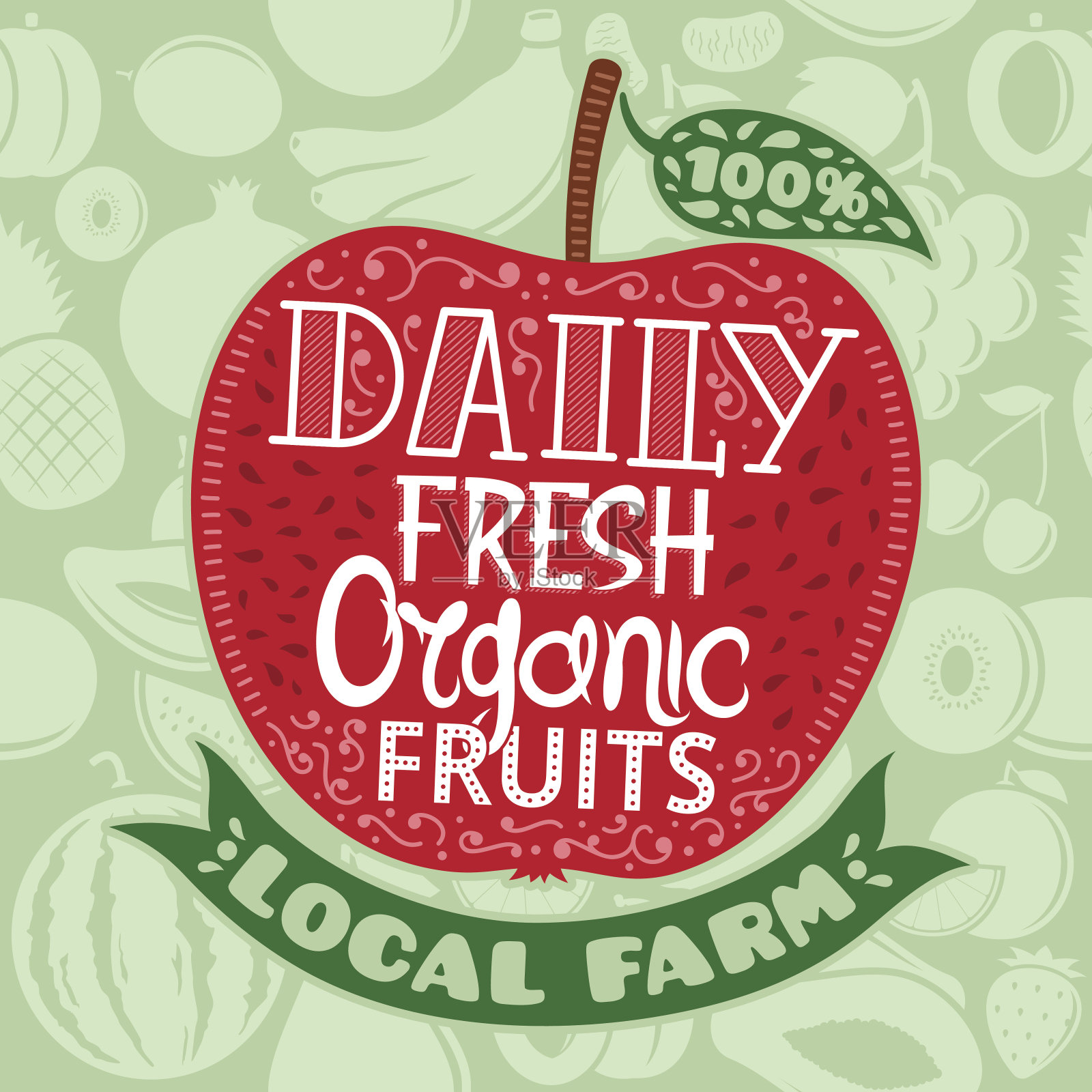 有机水果标签上的一个苹果插画图片素材