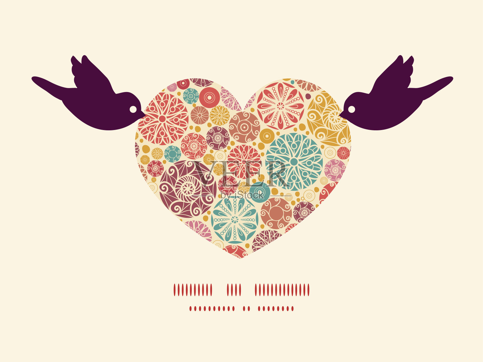 向量抽象装饰圈鸟抱心剪影框图案插画图片素材