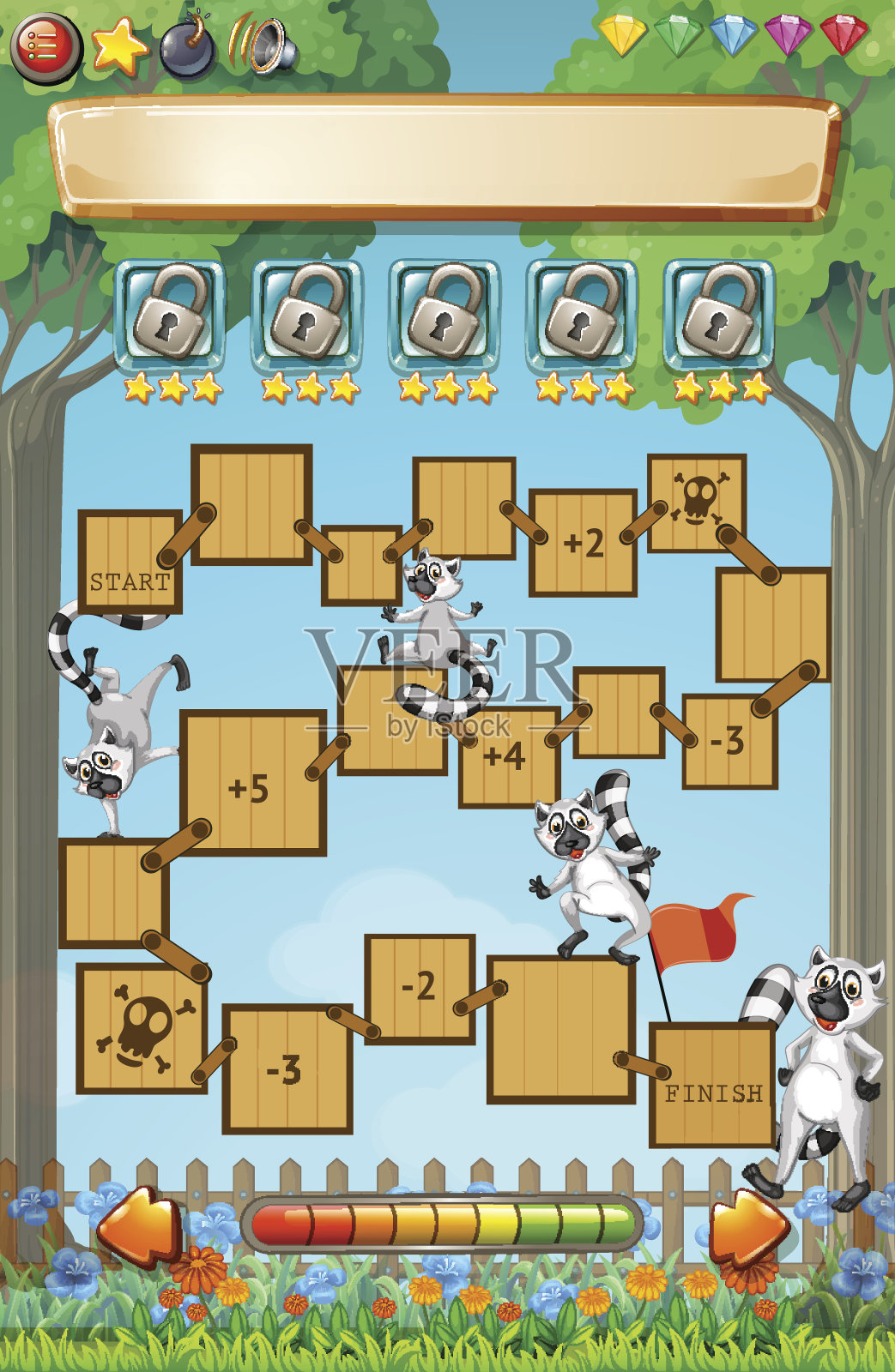 游戏模板与狐猴在花园里插画图片素材