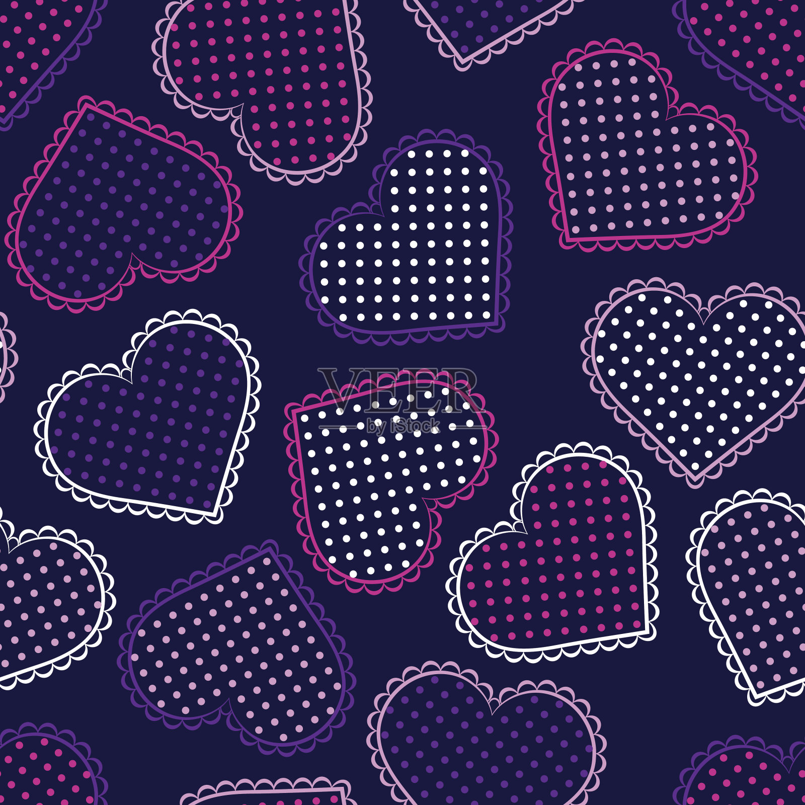 无缝图案与夜紫罗兰心插画图片素材