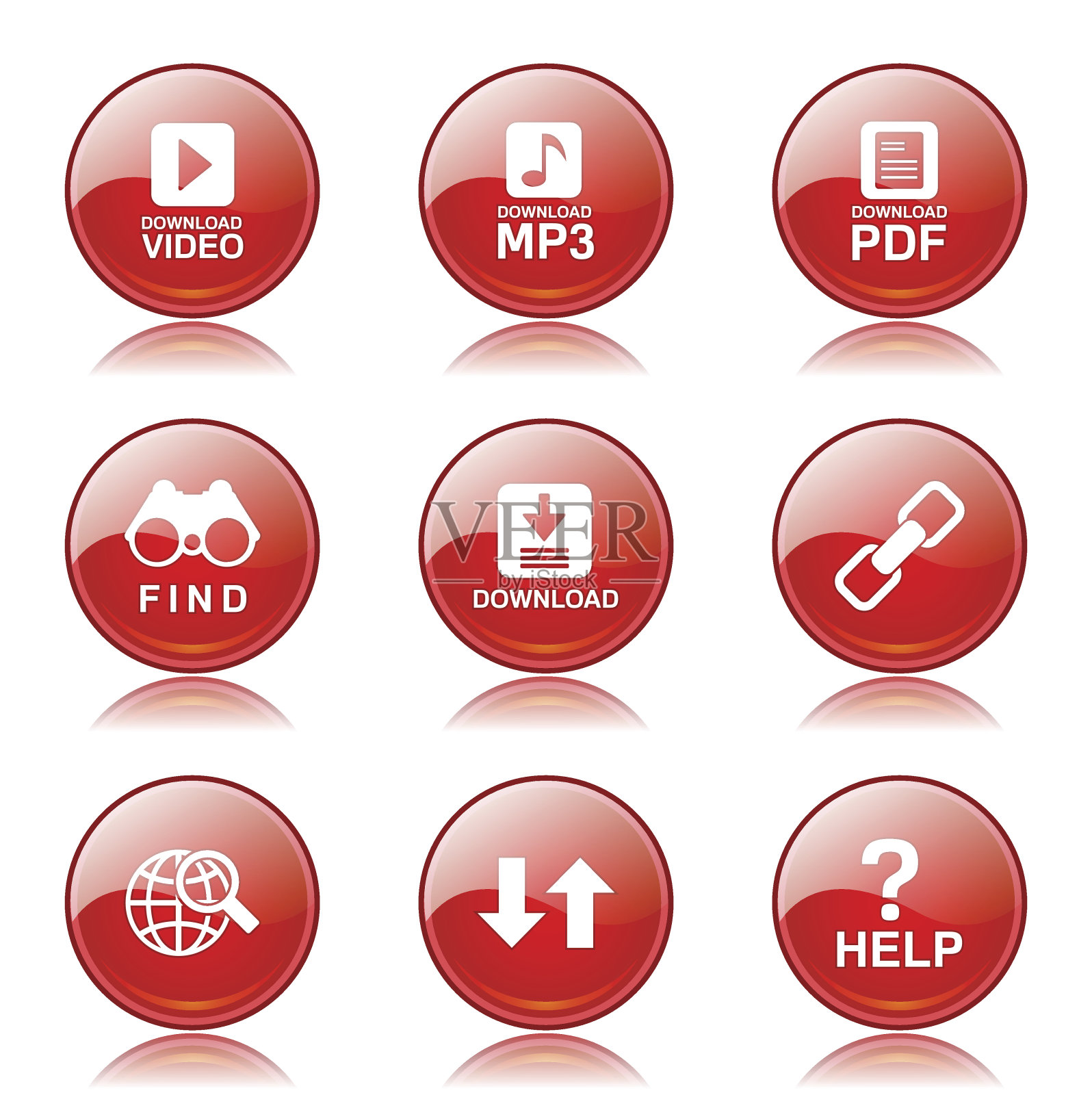 多媒体网络因特网红色矢量按钮图标设计集图标素材