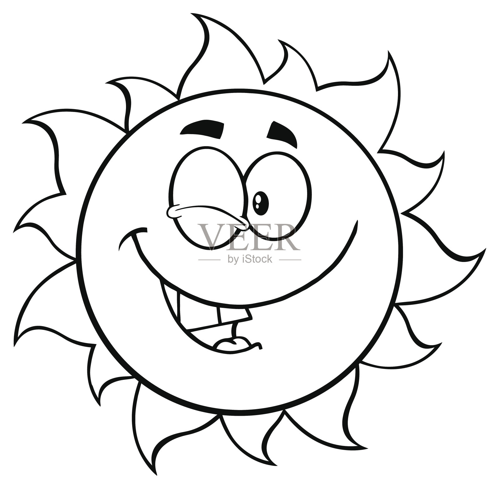 黑白眨眼卡通太阳吉祥物插画图片素材