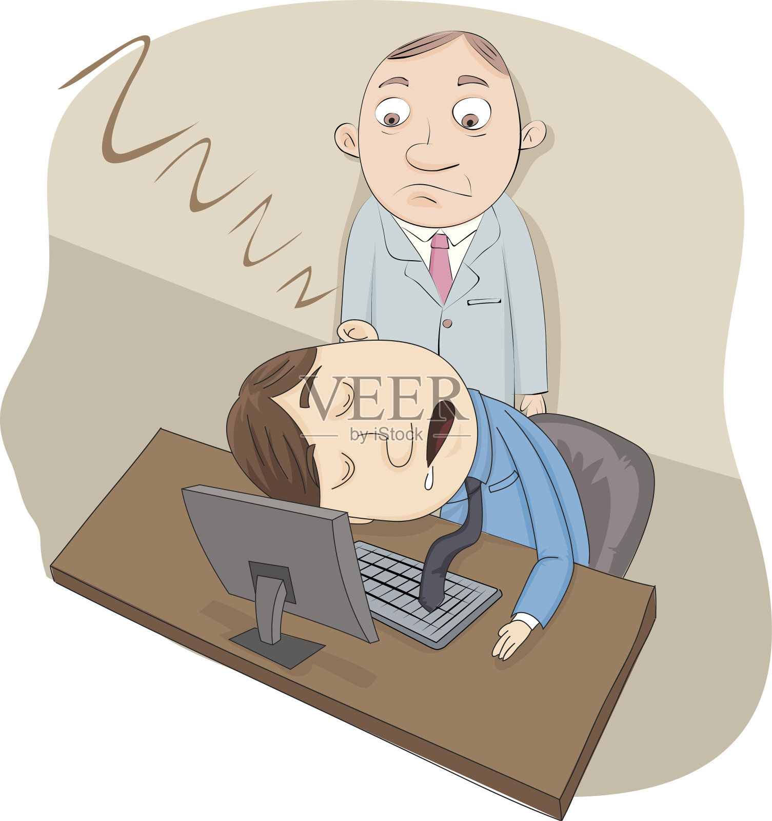 睡在工作插画图片素材