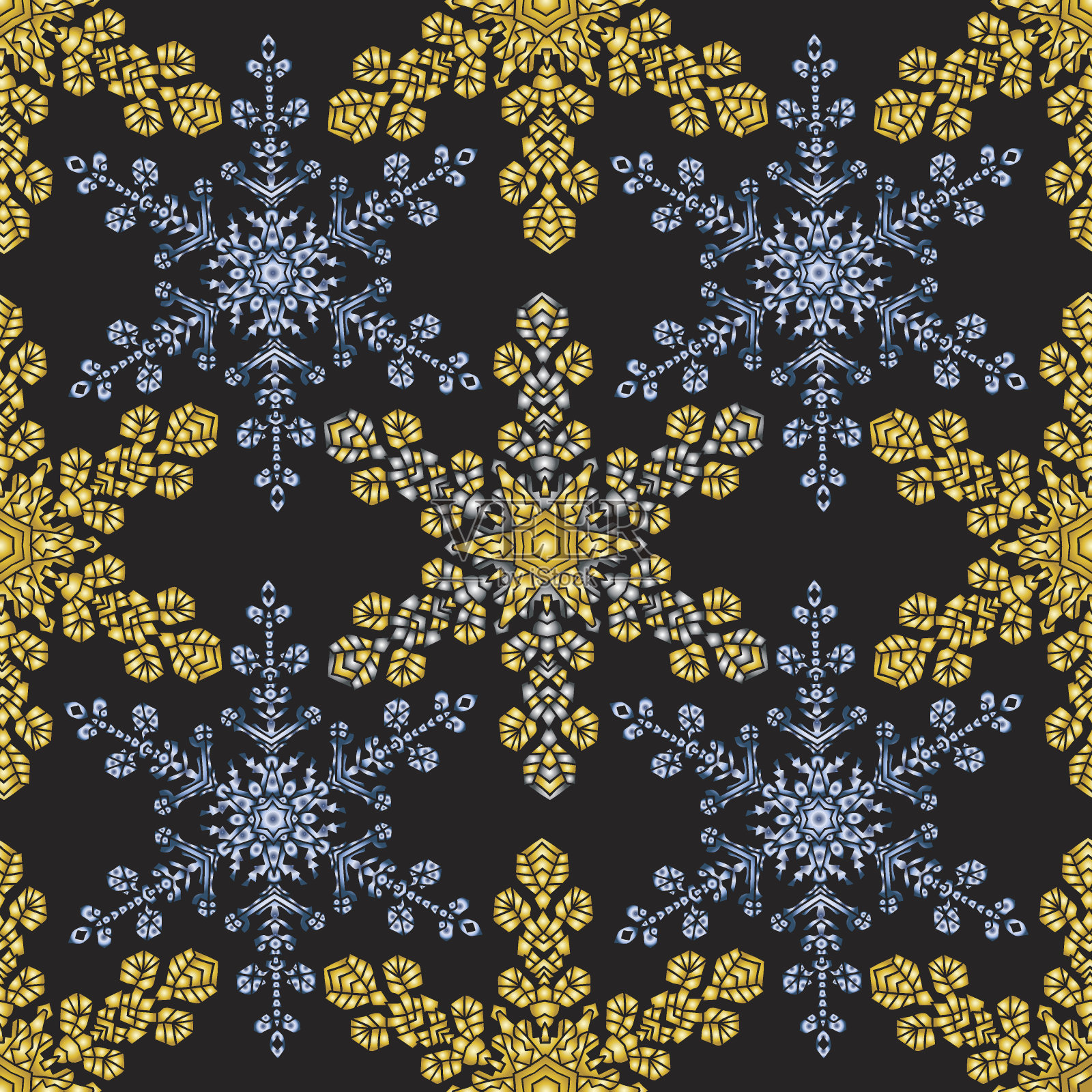 用手绘的真实雪花做成圣诞无缝图案插画图片素材