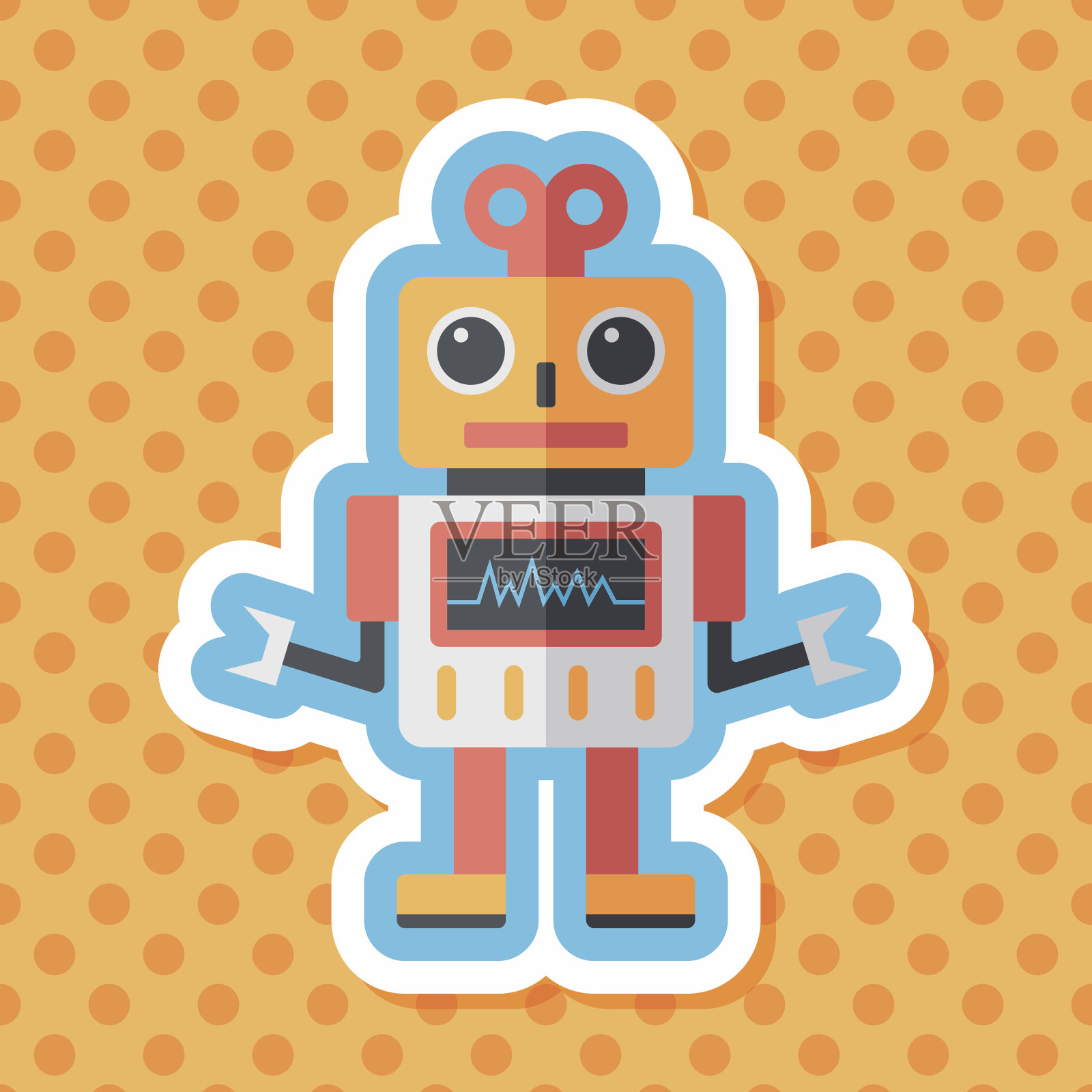 带有长阴影的机器人平面图标，eps10插画图片素材