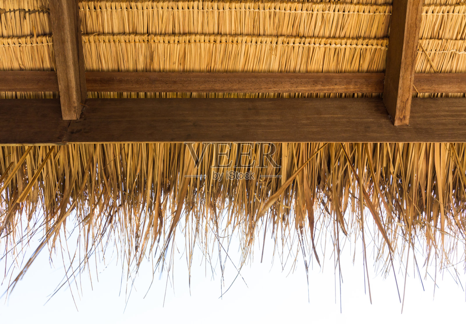 泰国乡村的茅草屋顶下照片摄影图片