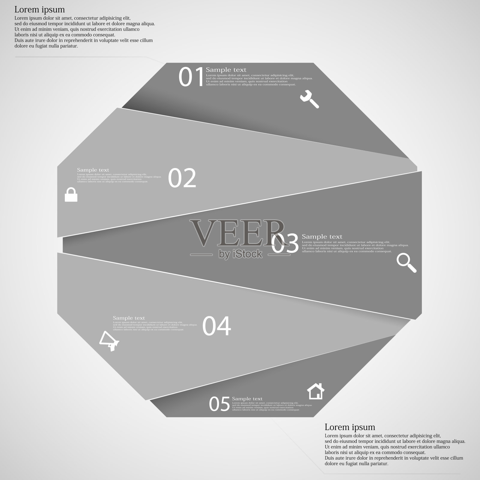 信息图模板用灰色八角形随机分为五部分插画图片素材