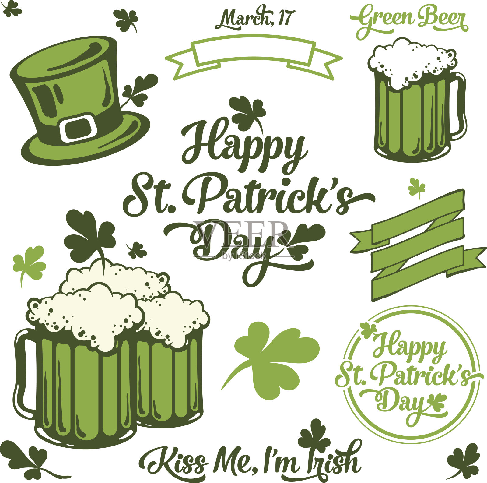 圣帕特里克字体和插图集设计模板素材