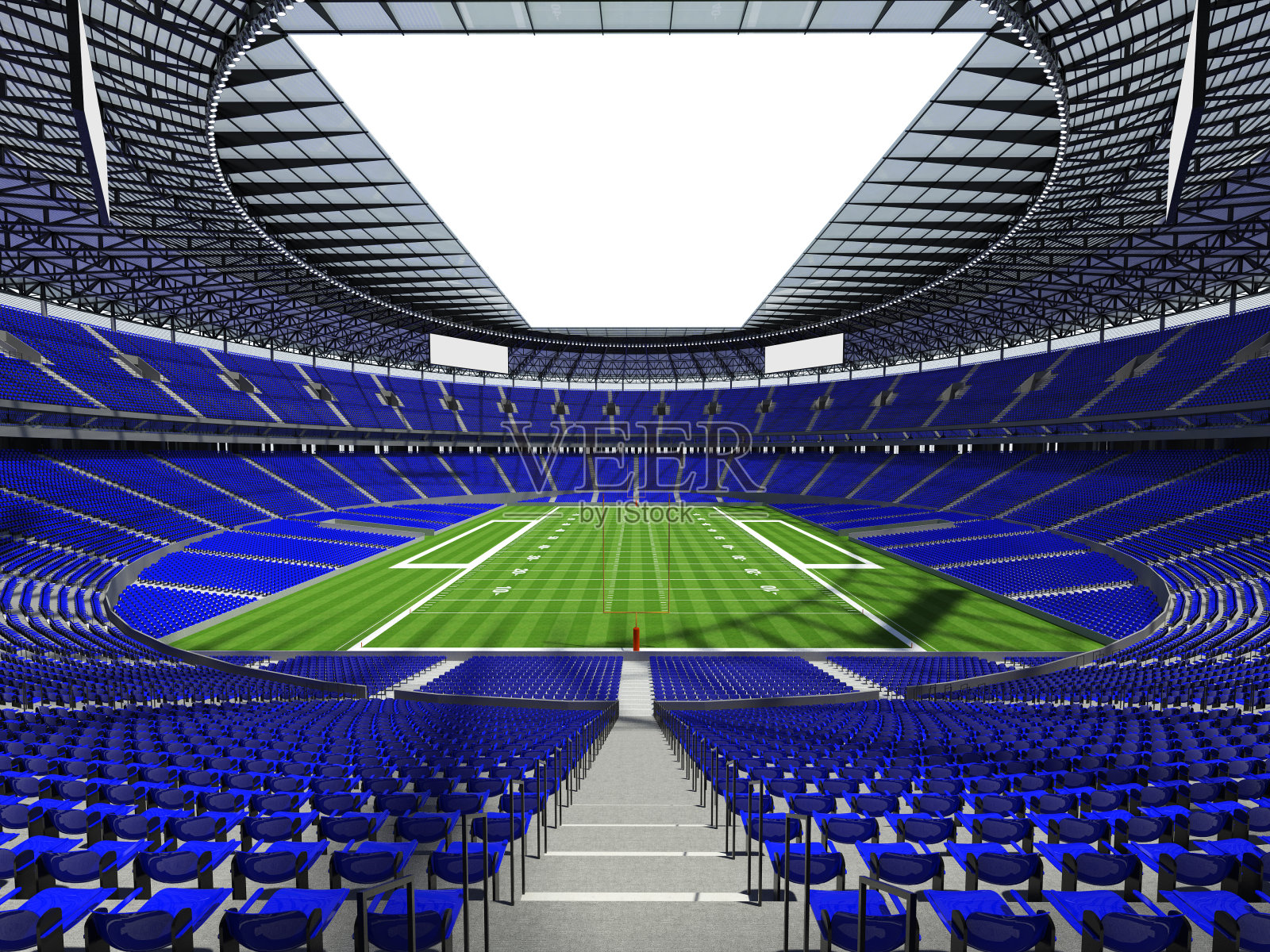 拥有蓝色座位的大型足球场照片摄影图片