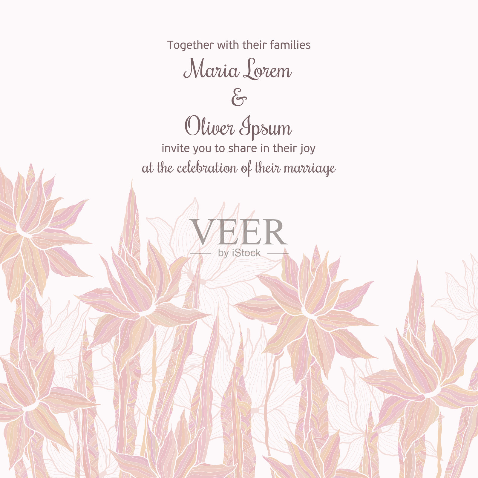 婚礼邀请模板与时尚的鲜花设计模板素材