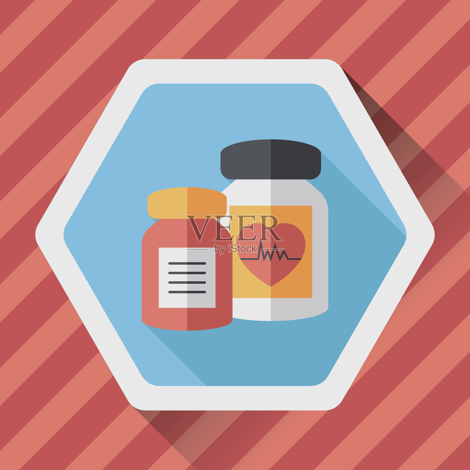 补充药物平面图标与长阴影，eps10插画图片素材