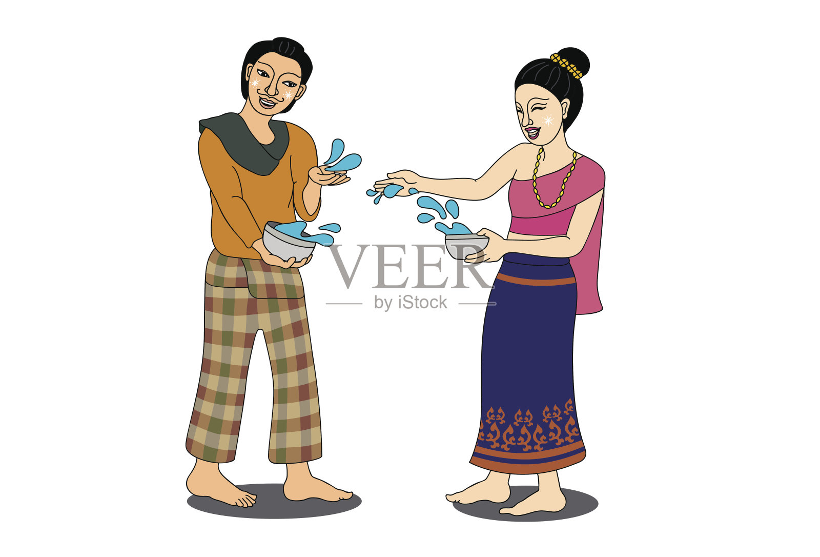 泰国夫妇在泼水节享受泼水插画图片素材