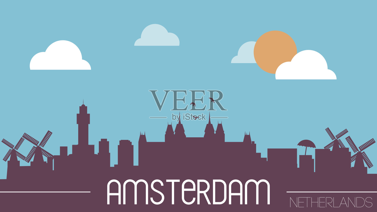 荷兰阿姆斯特丹轮廓线插画图片素材