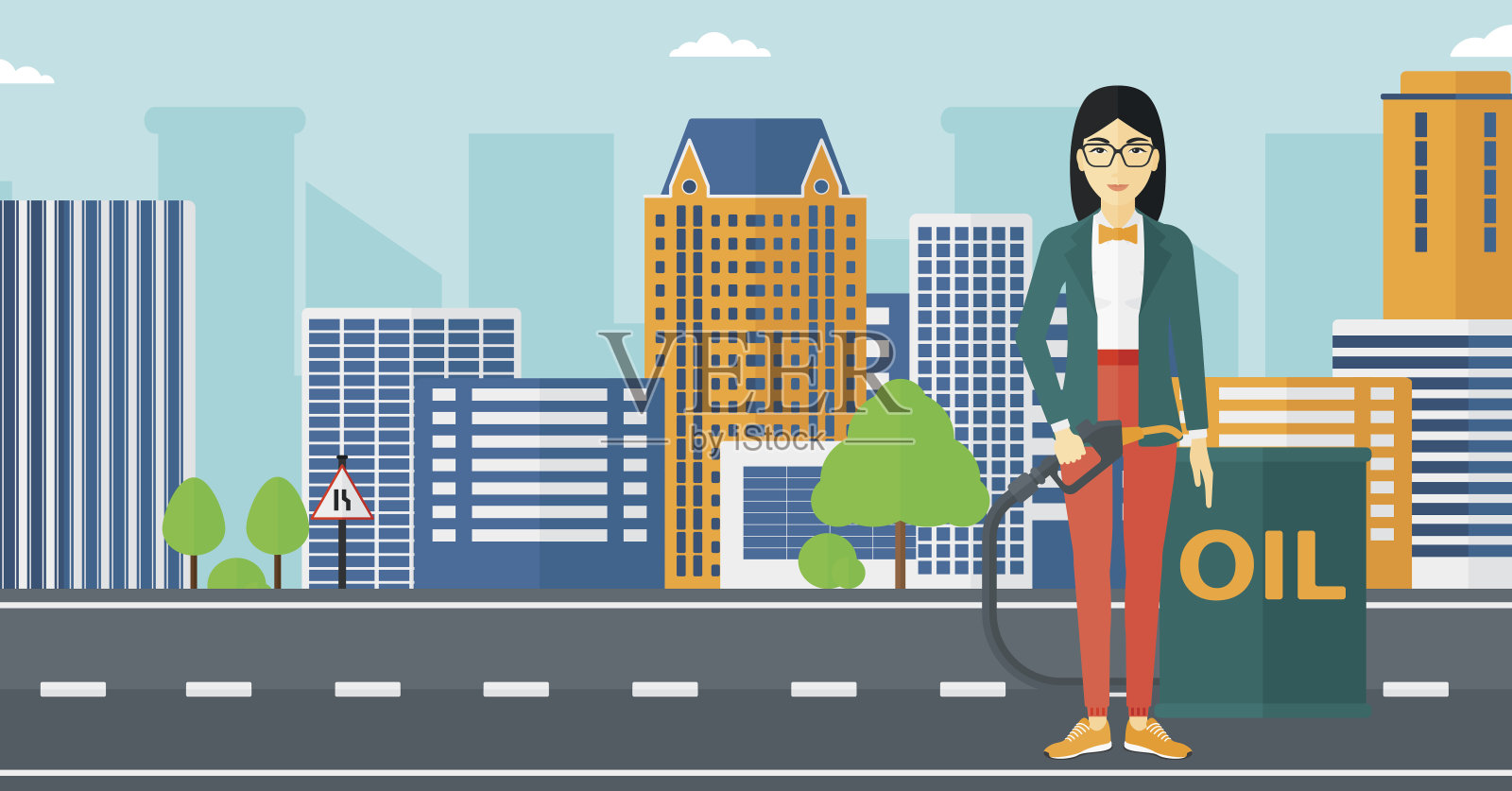 拿着油罐和油嘴的女人插画图片素材