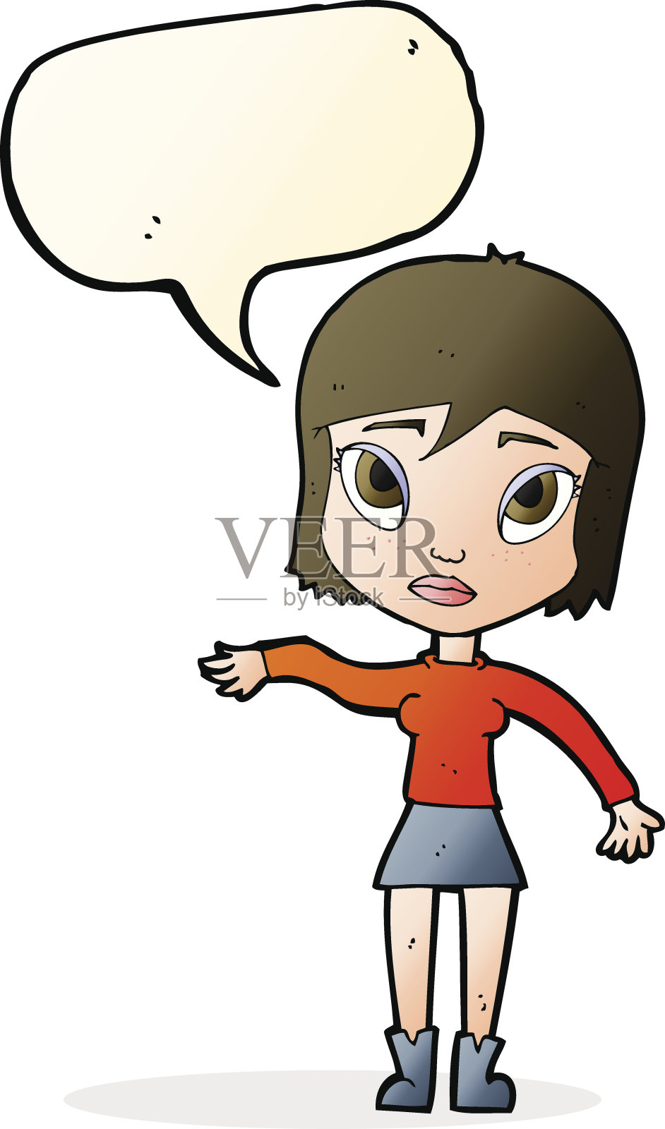 卡通女子挥手与语音泡泡设计元素图片