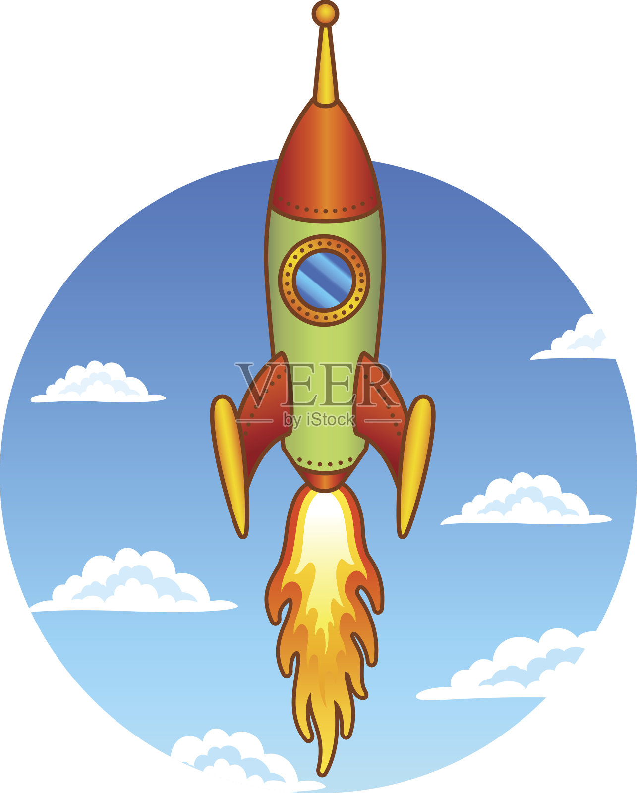 天空背景上的老式火箭插画图片素材