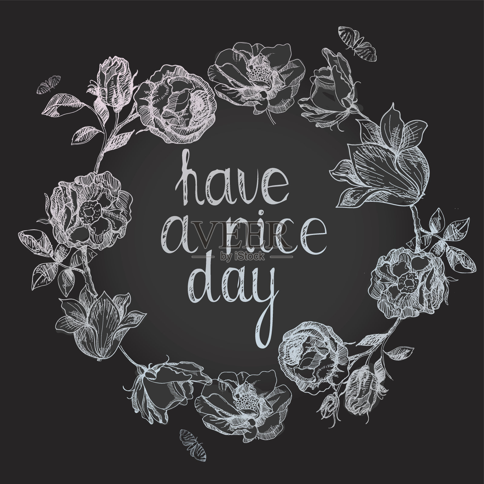 手绘复古印花与手工刻字和装饰插画图片素材