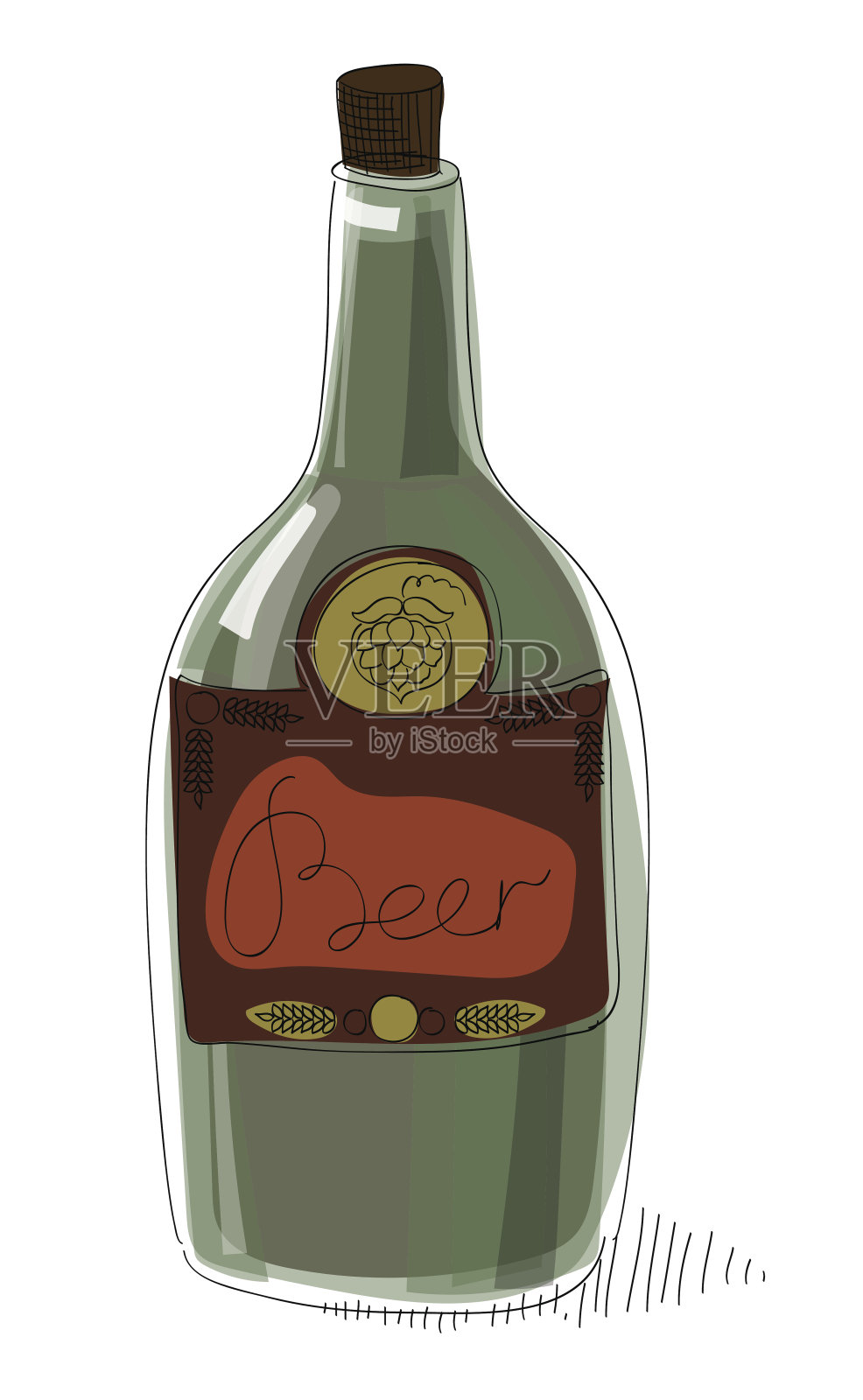 白色背景上的一瓶啤酒，插图设计元素图片