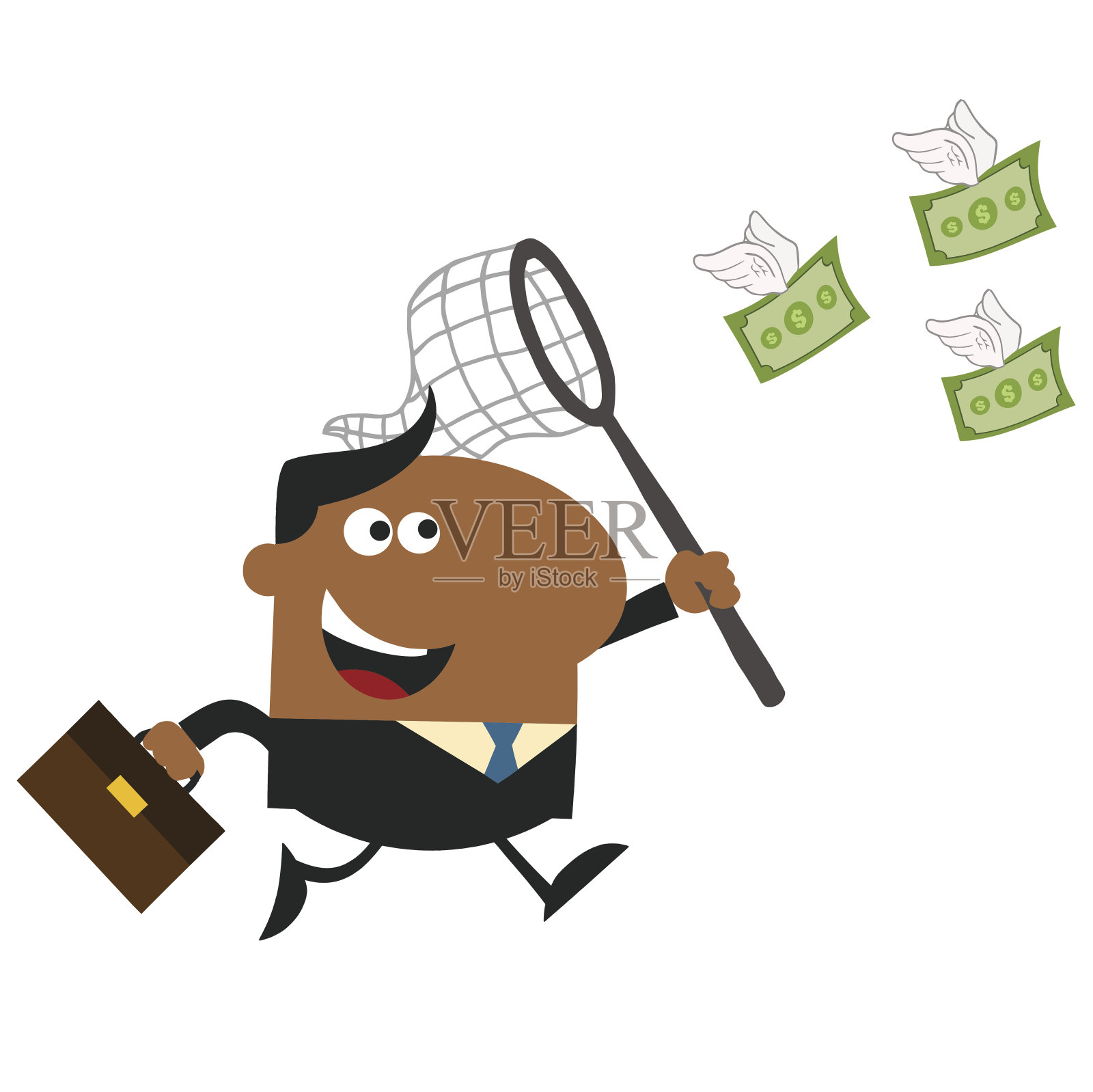 追逐金钱的非裔美国商人插画图片素材