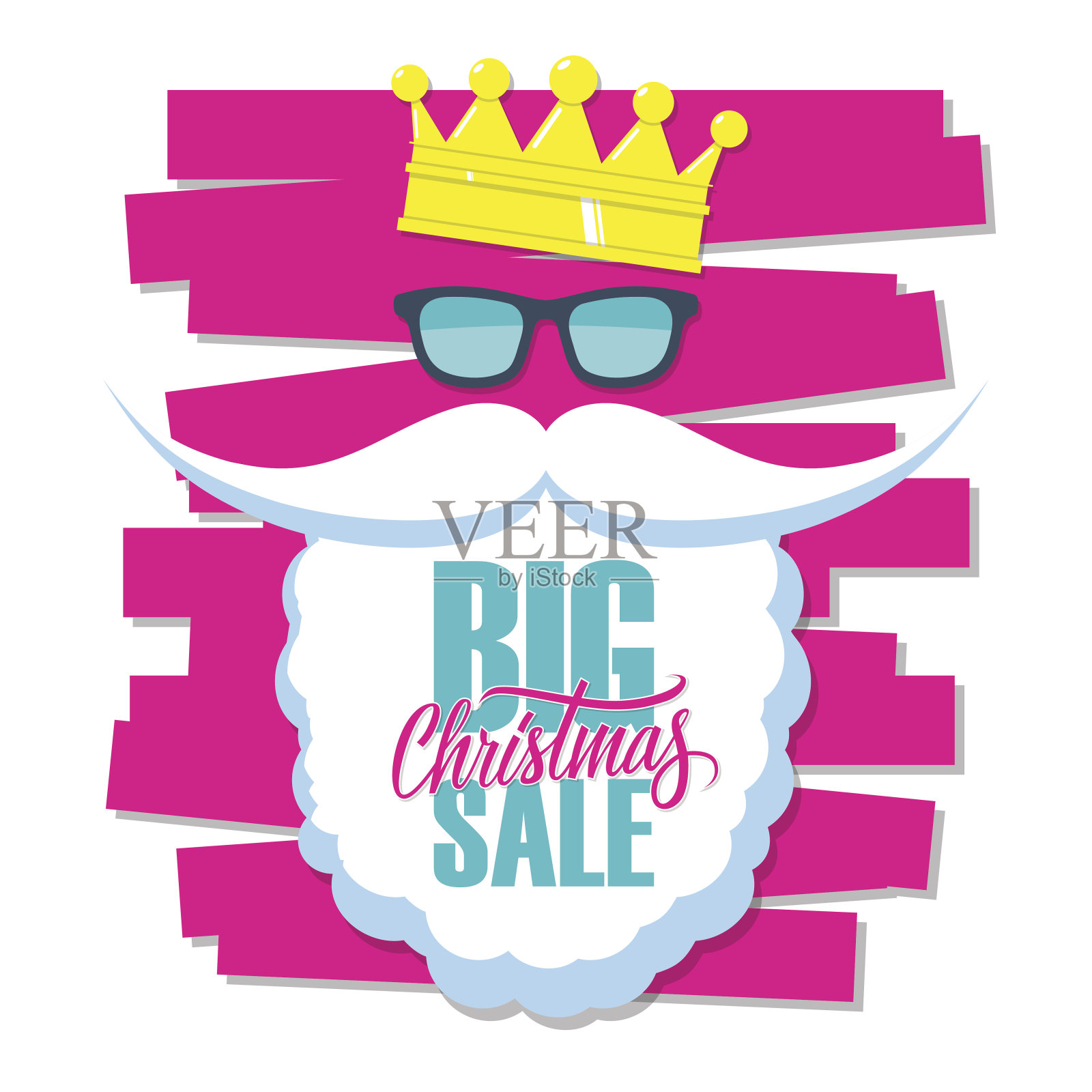 圣诞节大减价的横幅。圣诞老人戴着太阳镜和皇冠。设计元素图片