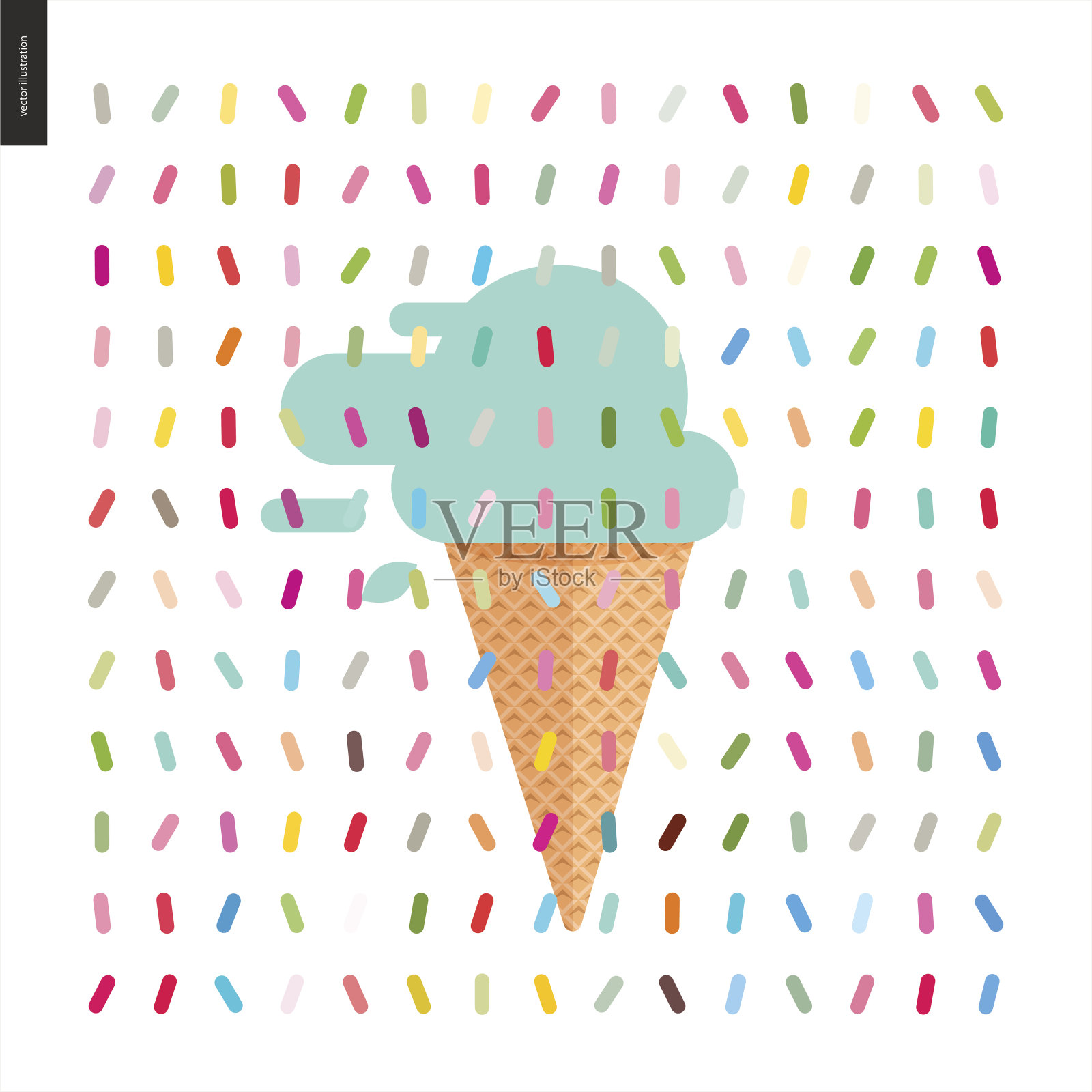 薄荷冰淇淋在蛋卷和图案插画图片素材