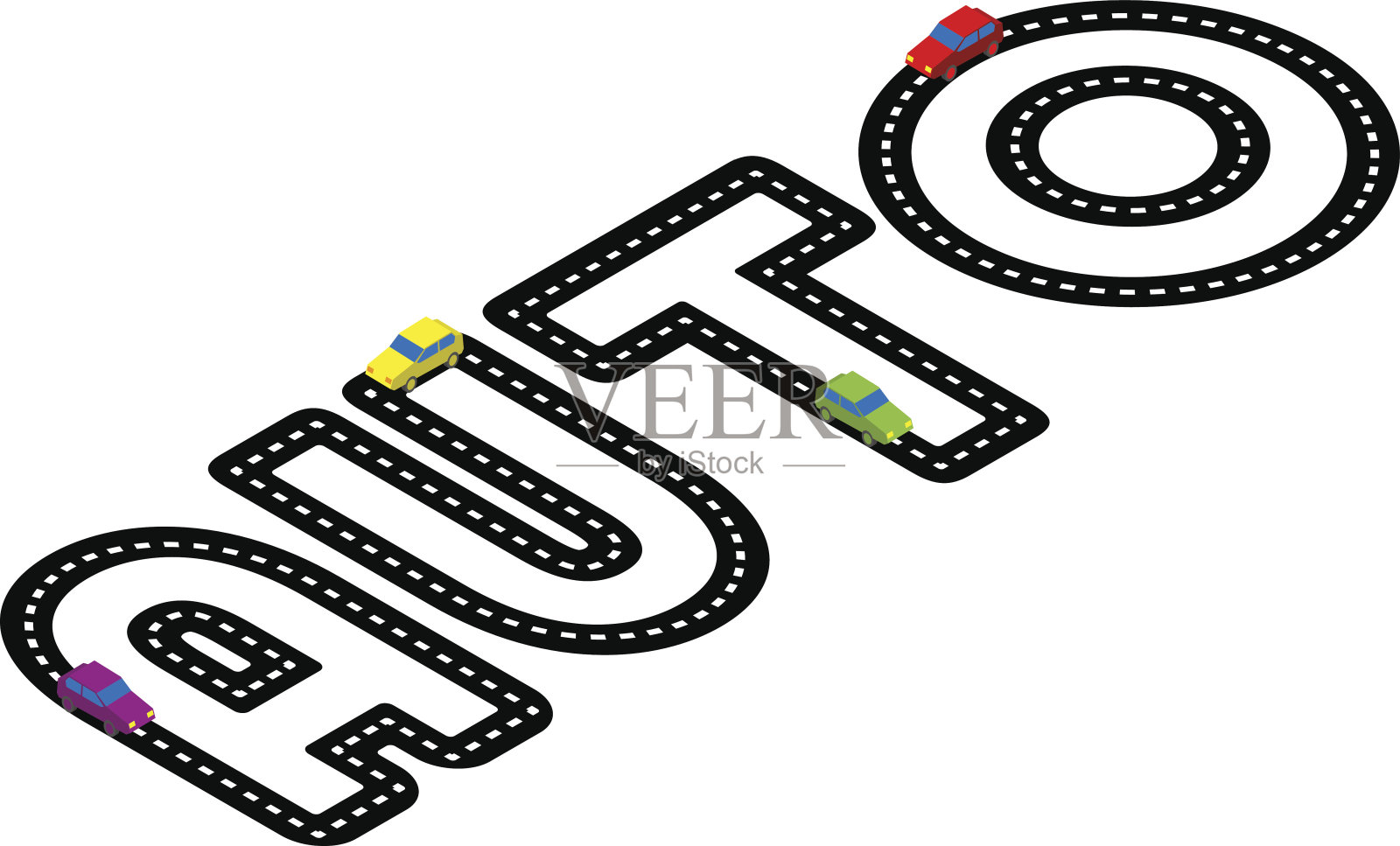 以“Auto”字的形式出现在白色的等距道路上插画图片素材