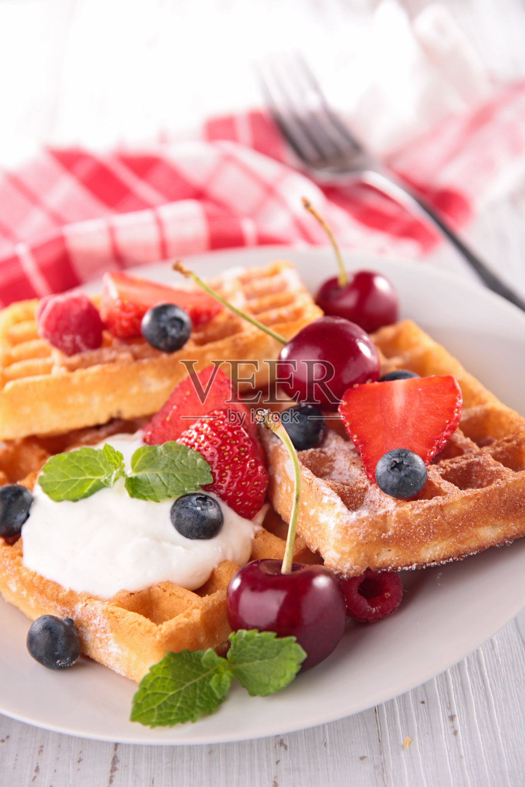 华夫饼和浆果照片摄影图片