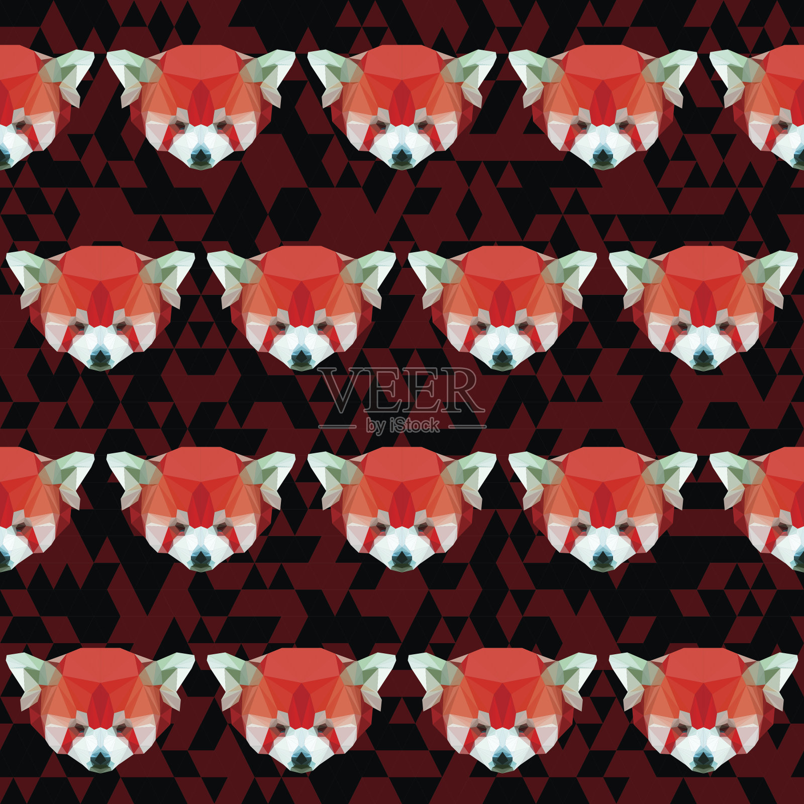 明亮的多边形红色熊猫图案背景插画图片素材