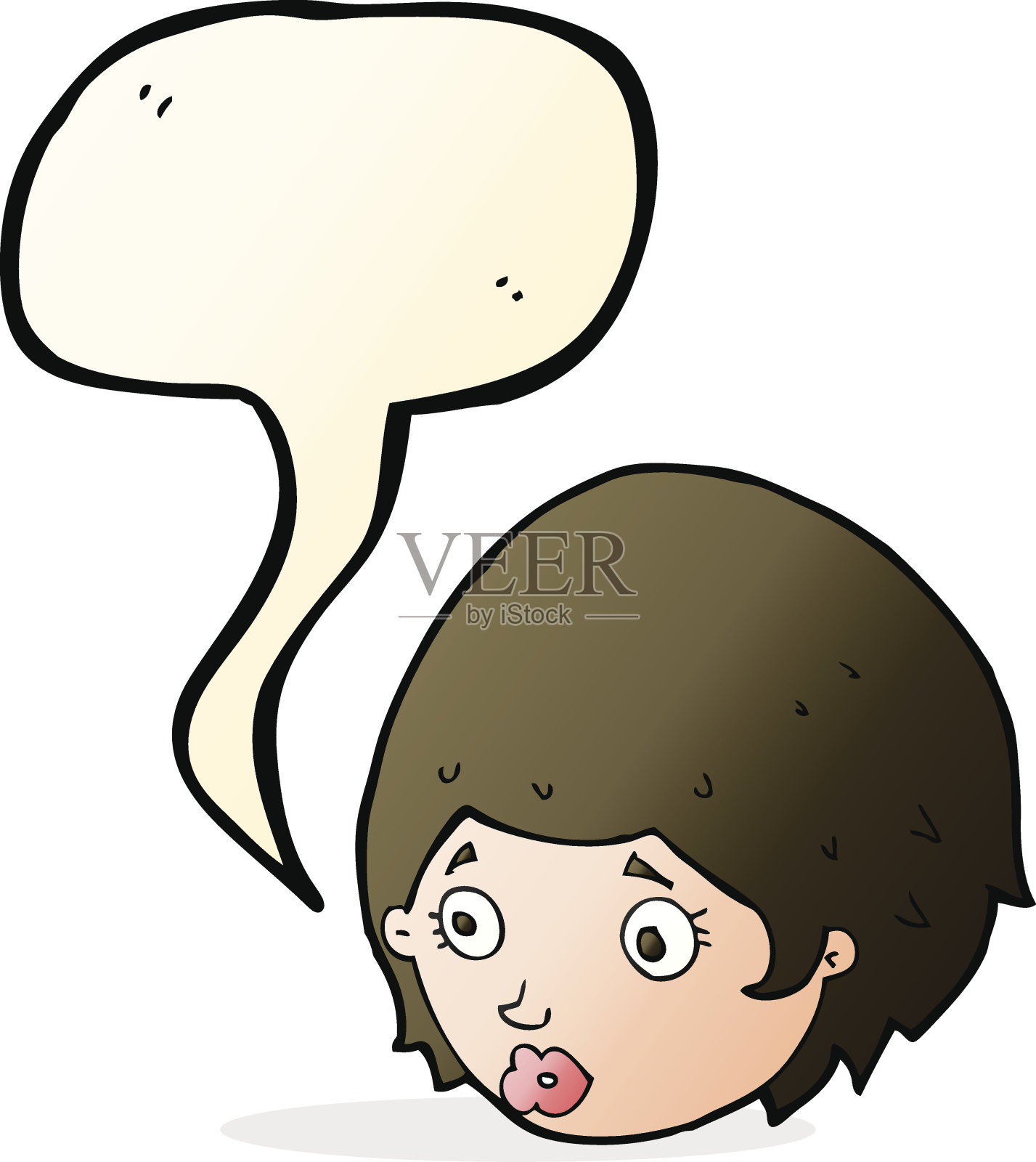 卡通女孩用关心的表情和言语泡泡设计元素图片