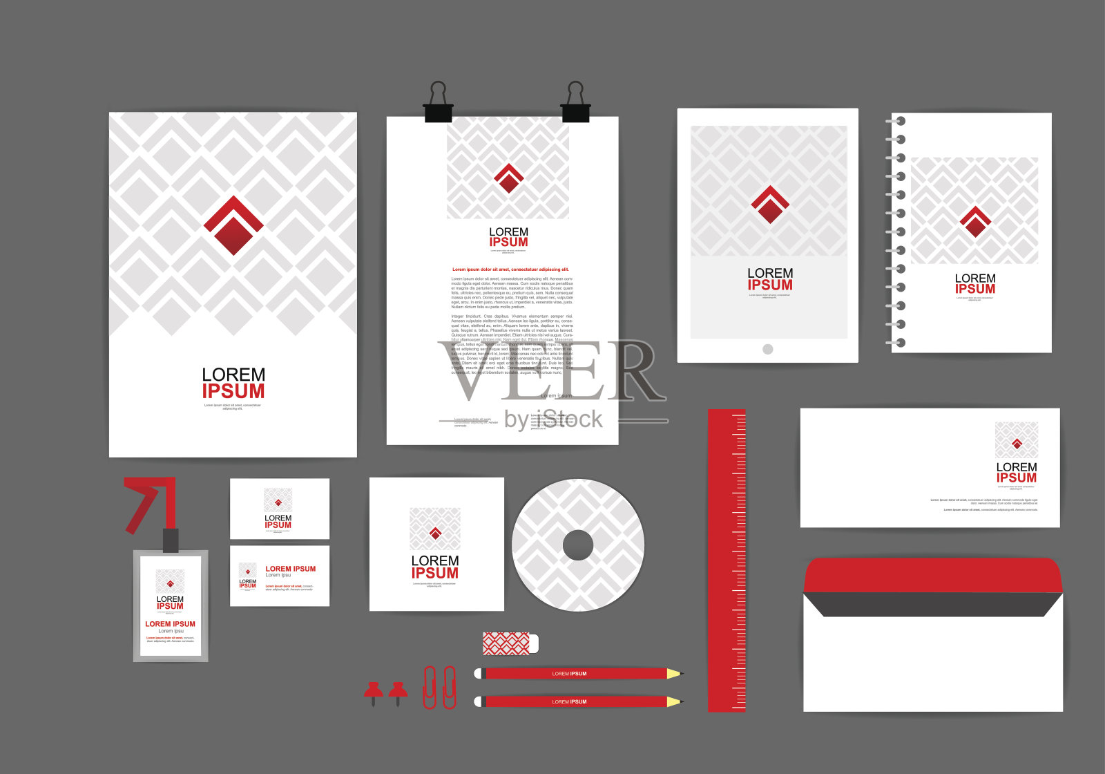 红色和方形的企业身份模板为您的业务插画图片素材