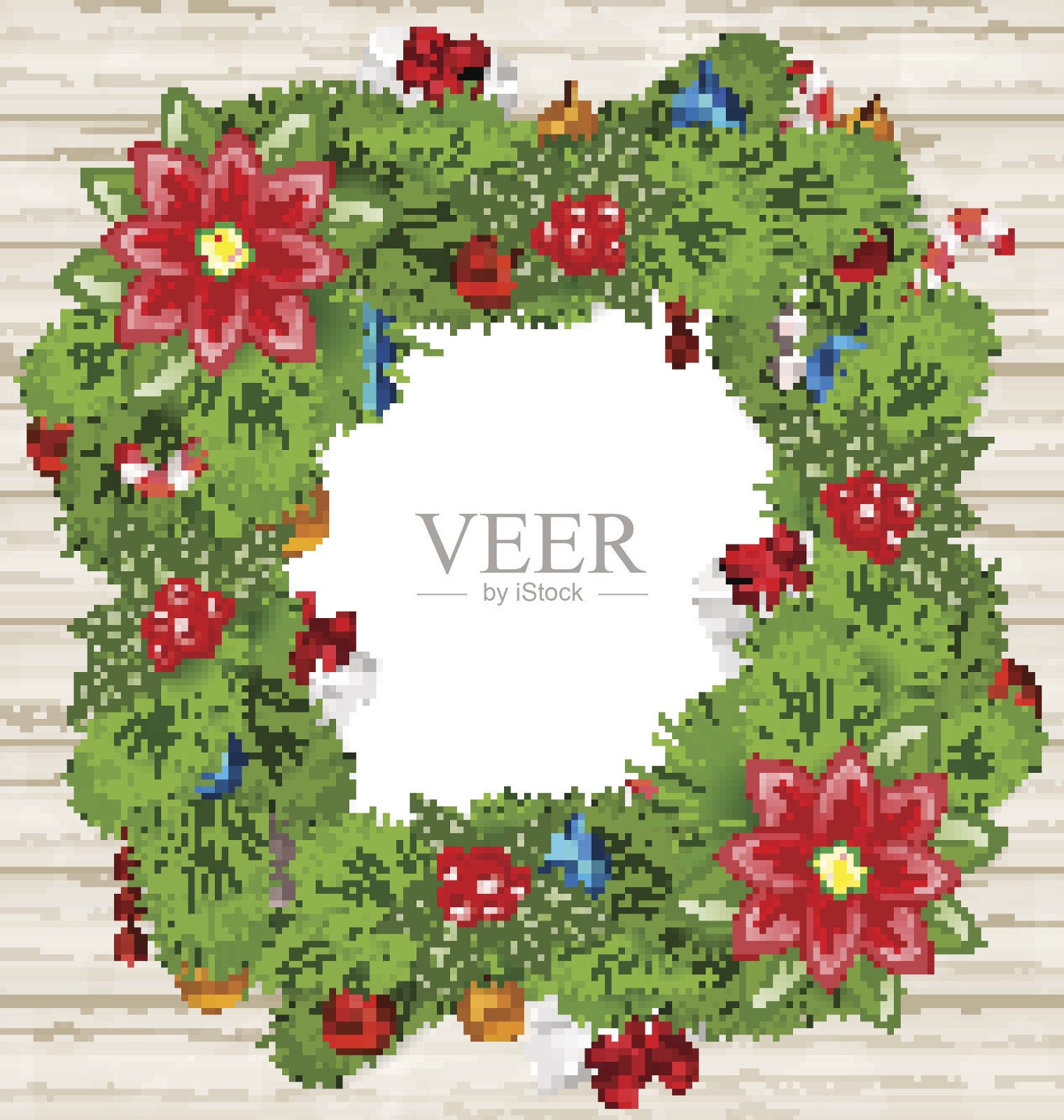 圣诞框架与传统元素的木制背景插画图片素材