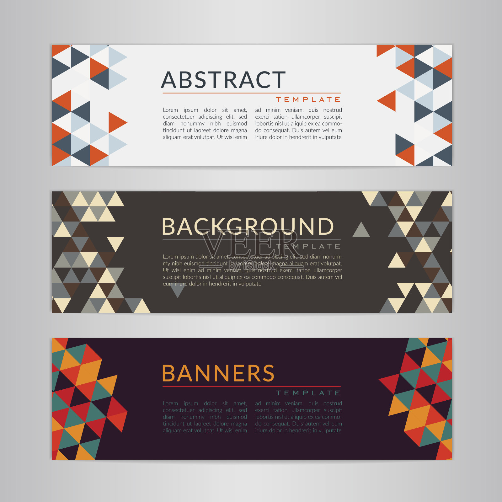 设置横幅收集与抽象的软颜色多边形马赛克背景。设计模板素材