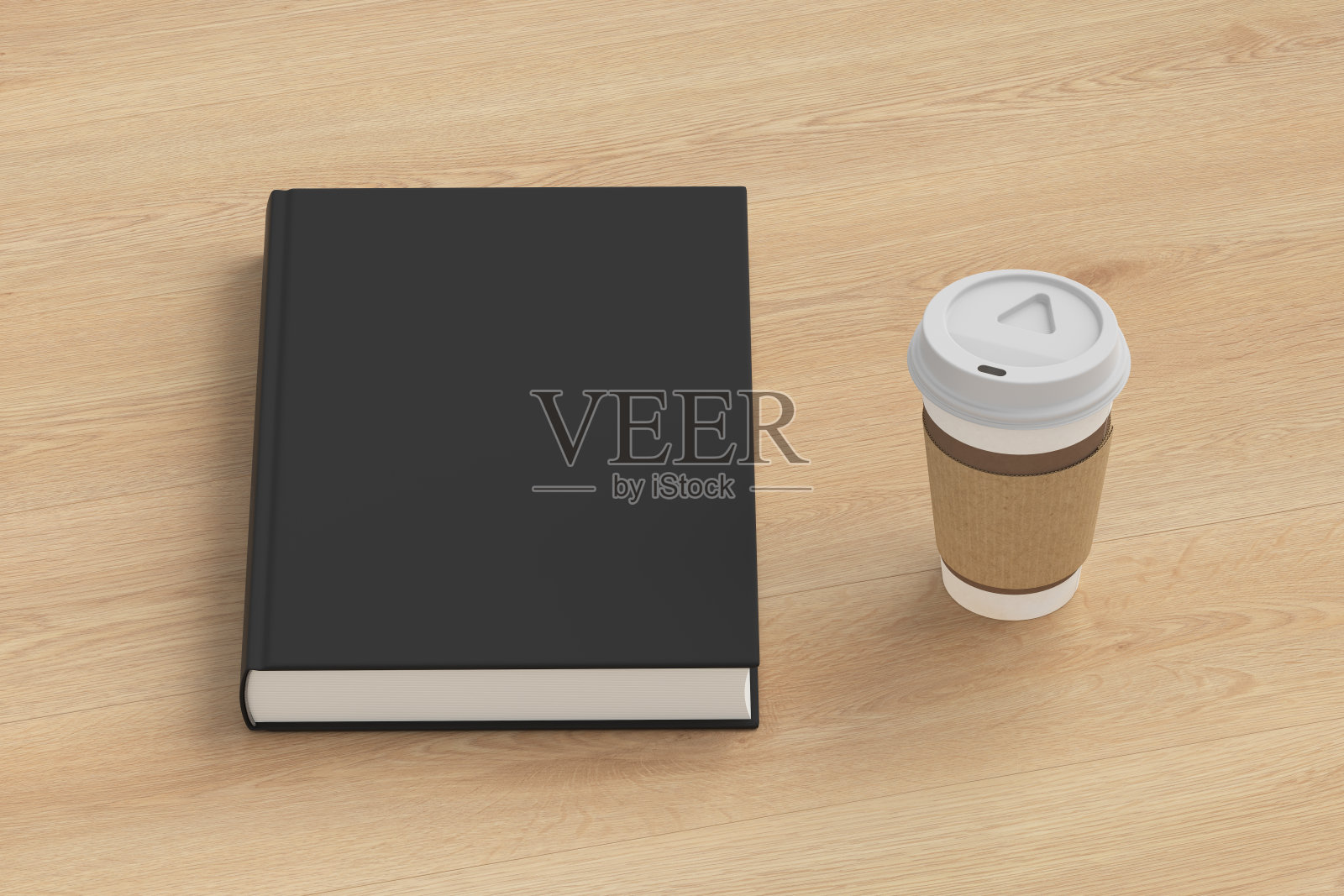 空白书皮和咖啡杯。照片摄影图片