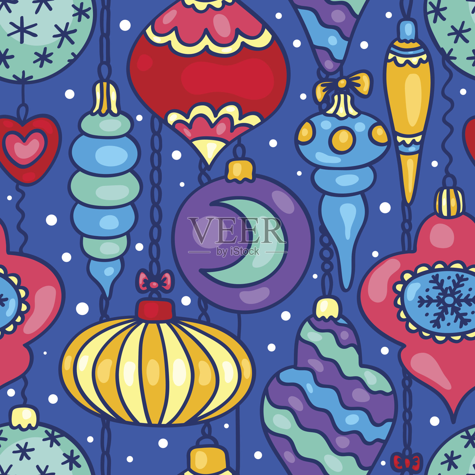 圣诞树装饰卡通无缝图案插画图片素材