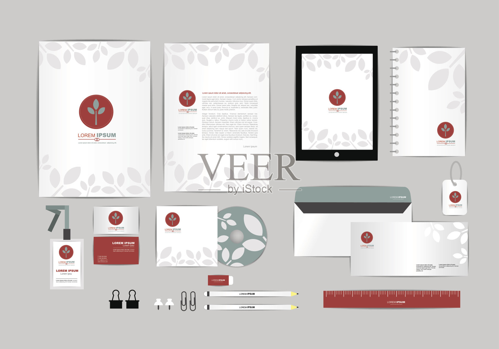 红色和蓝色与树叶公司身份模板设计模板素材