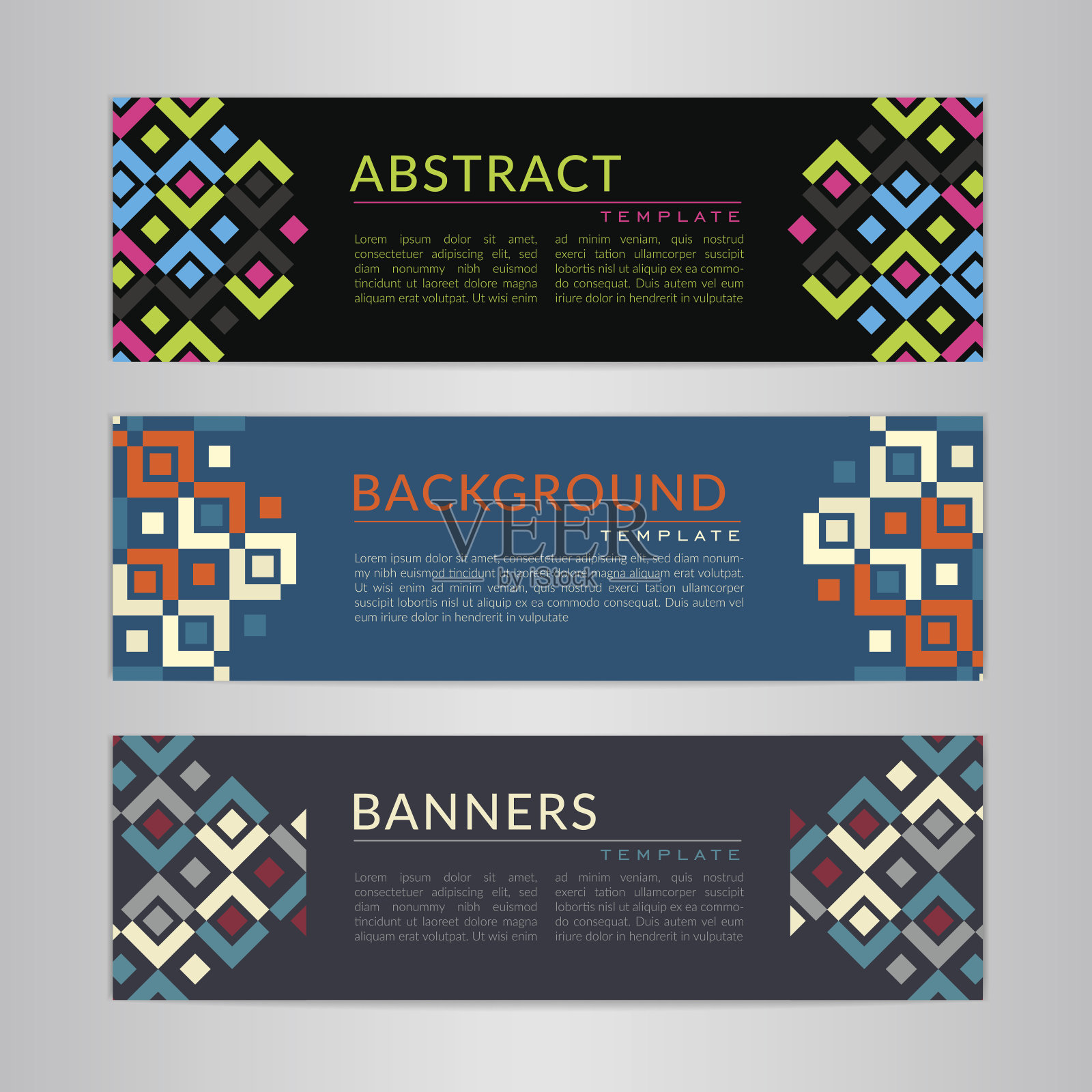 设置横幅集合与抽象的几何背景。设计模板素材