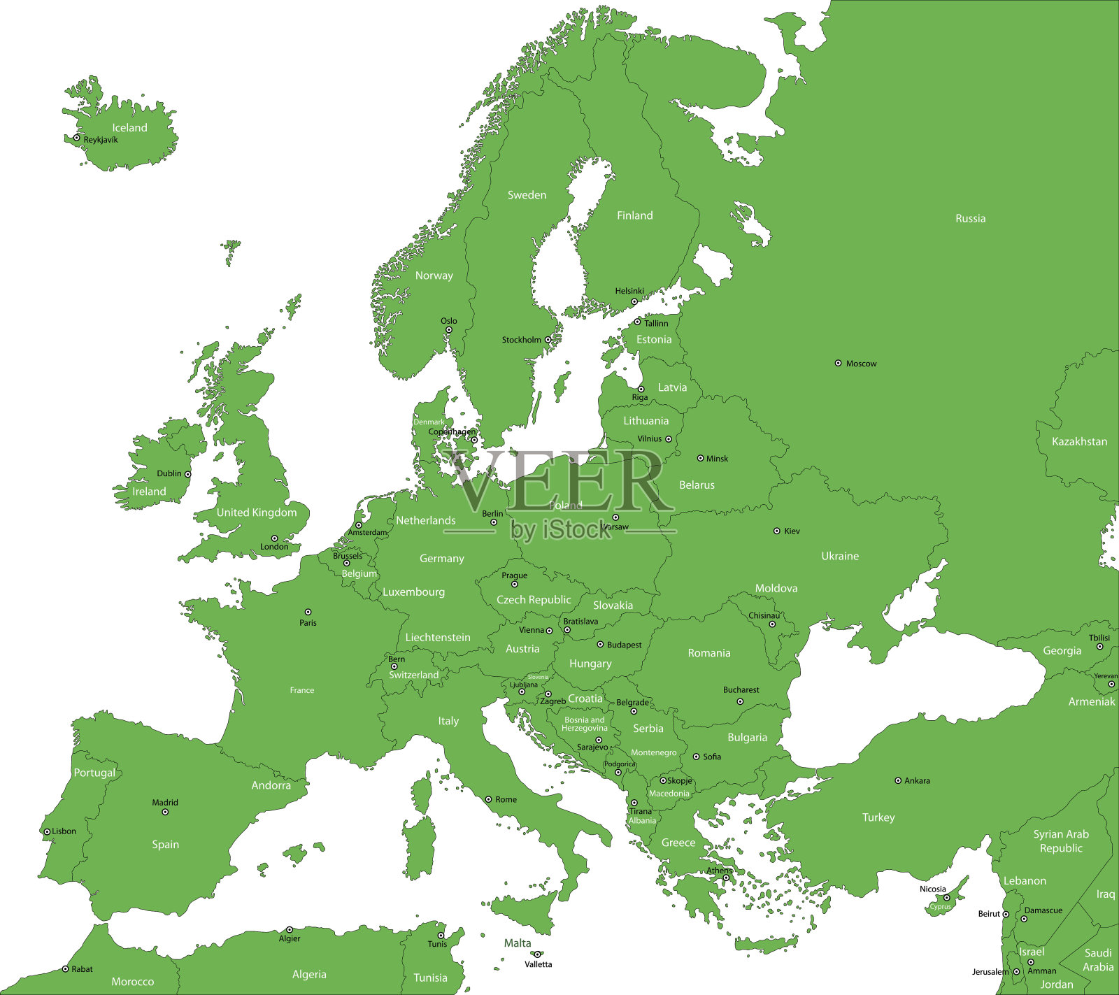 绿色的欧洲地图插画图片素材
